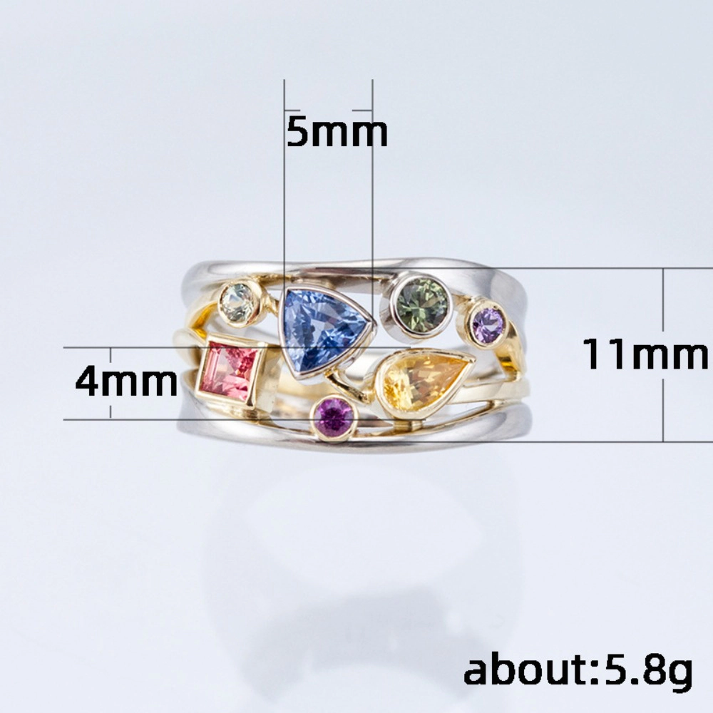 Wardrobe Whimsy Two‑Tone Multi‑Shape Multi‑Color Gemstone Crossover Band Ring