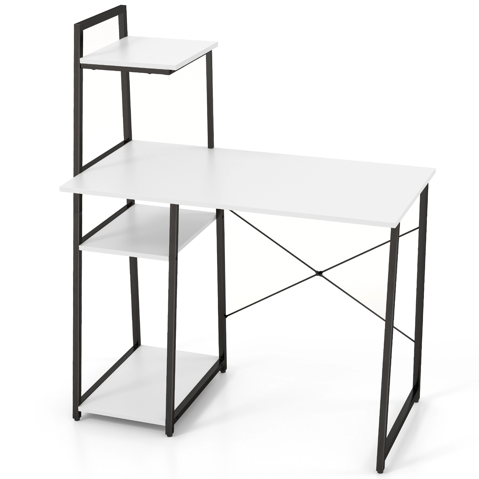 SUGIFT Compact Computer Desk Workstation with 4-Tier Shelves 155-lb Desktop Capacity White & Black