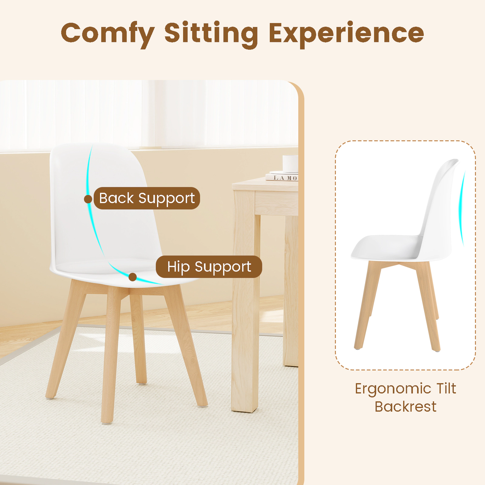SUGIFT Modern Solid Beech Wood Legs and Tilt Backrest 330-lb Set of 2 Dining Chairs