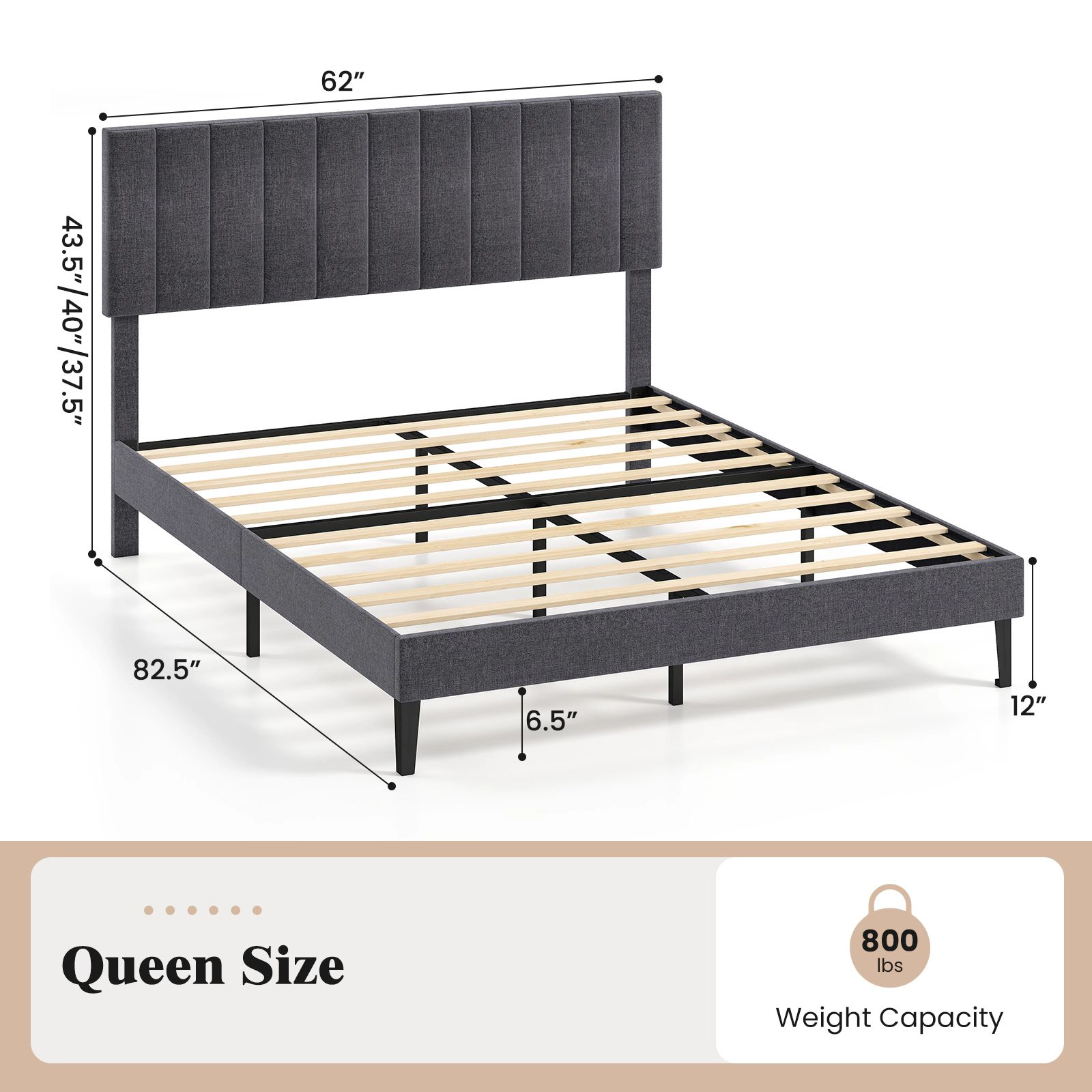 SlickBlue Upholstered Platform Bed Frame with Adjustable Headboard