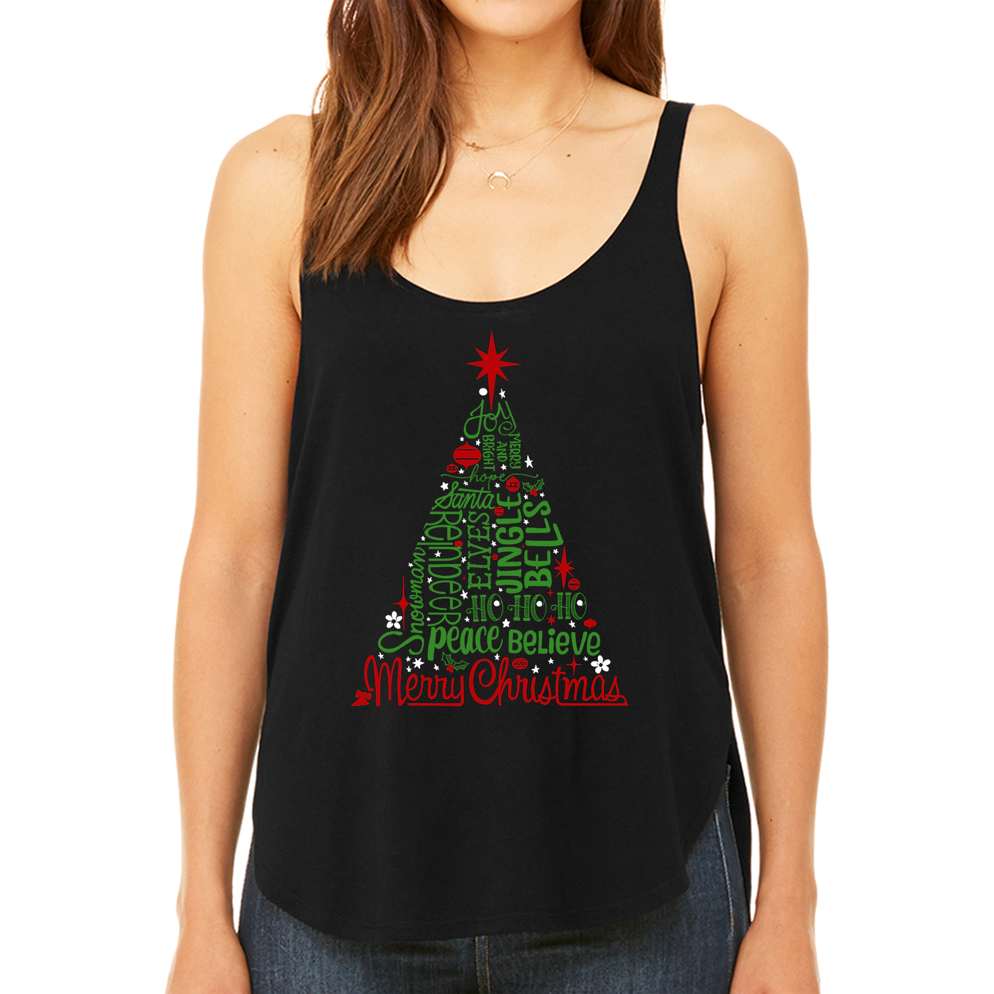 LA Pop Art Women's Premium Word Art Flowy Tank - Holiday Christmas Tree