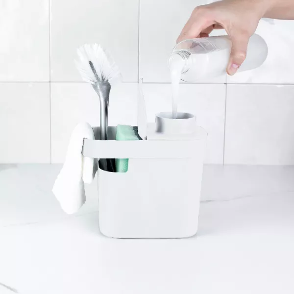 OU 22oz Soap Dispenser w/ Sponge & Dish Brush Holder Organizer w/ Drainage, Soap Pump Compatible w/ Gel & Dish Soaps