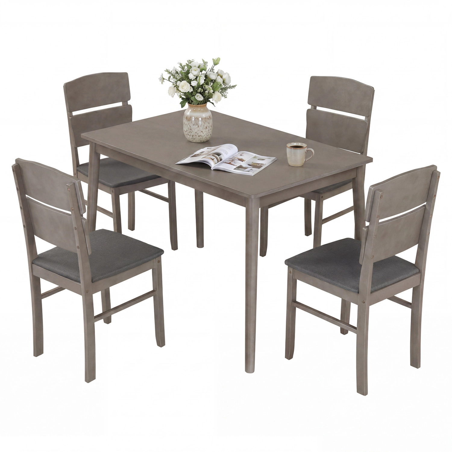 LJG 5-Piece Dining Table Set with High Curved Back for 4 People