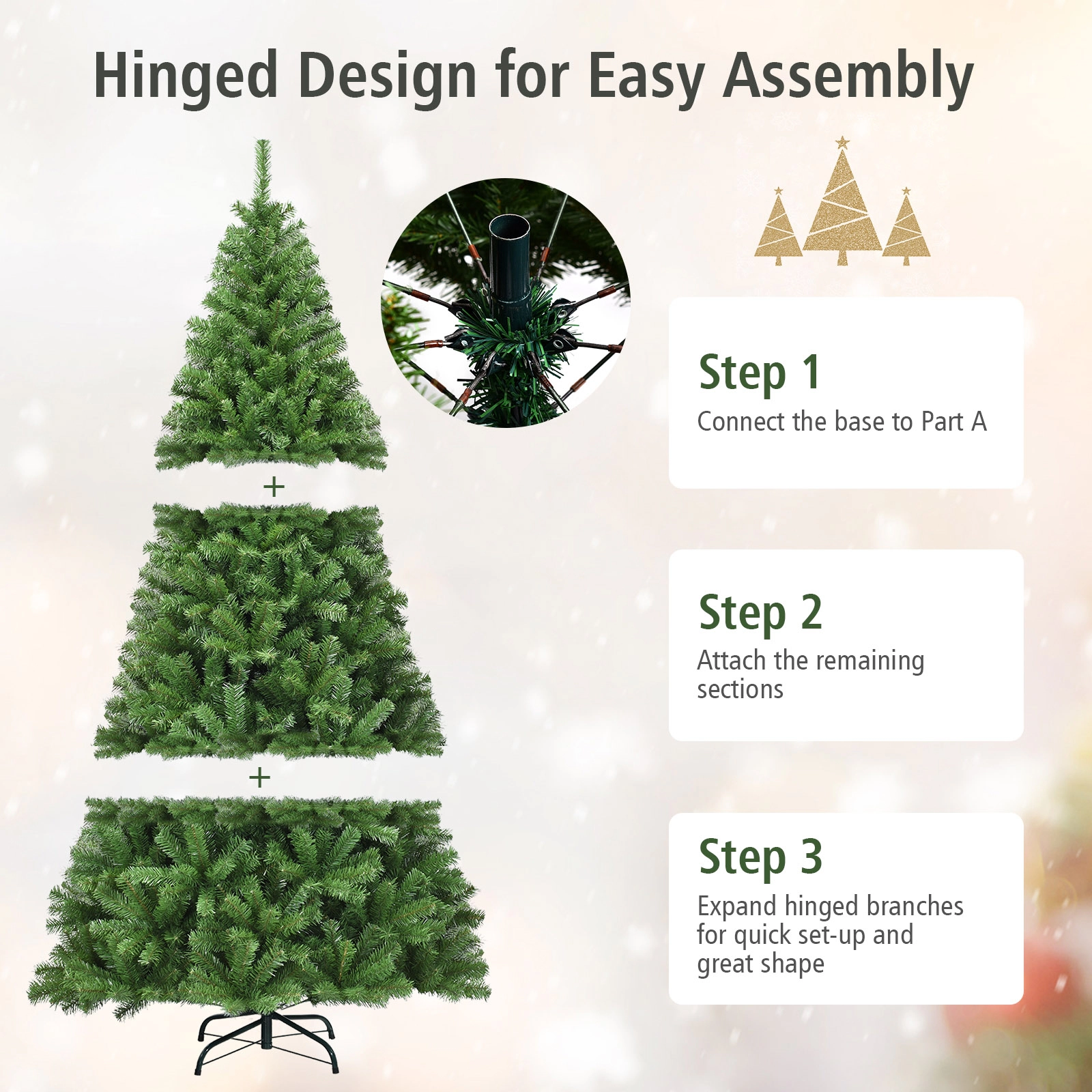 SUGIFT Hinged Artificial Christmas Tree 9-ft Tall 2132-Tip Green with Metal Stand