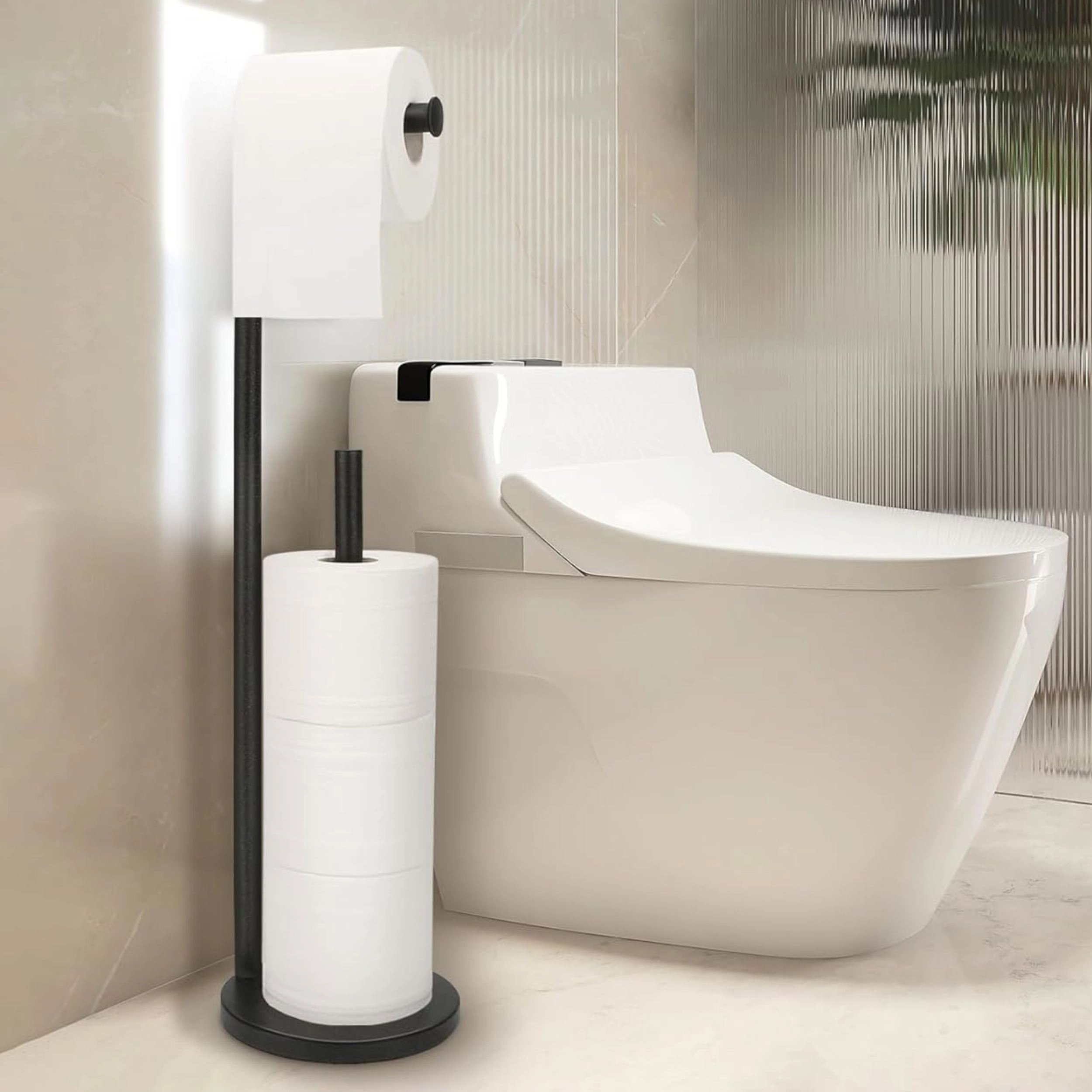 Stock Preferred Freestanding Toilet Paper Holder Stand with Storage for 4 Rolls Rustproof