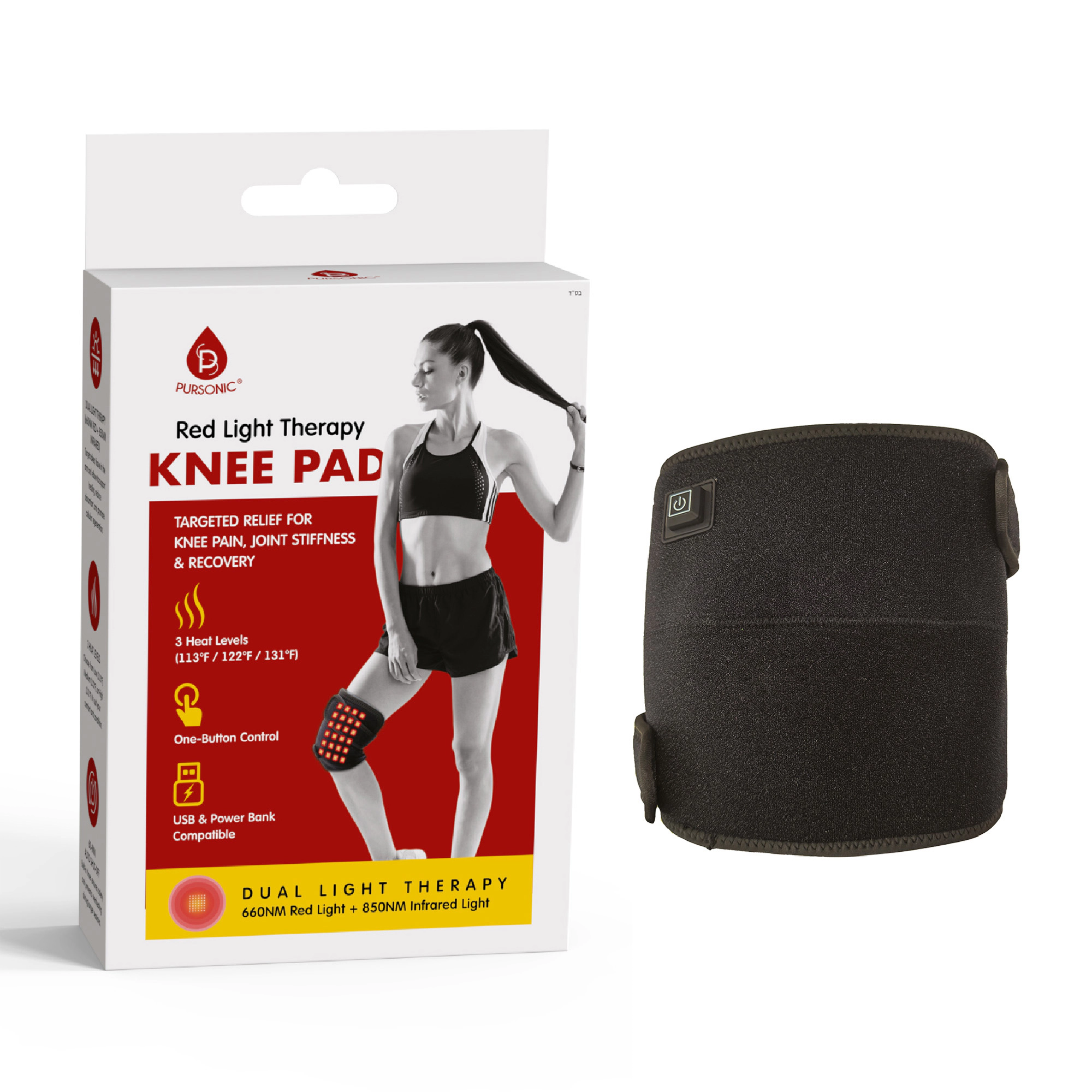 Pursonic Unisex Red Light Therapy Knee Pad – Targeted Relief for Knee Pain, Stiffness & Recovery