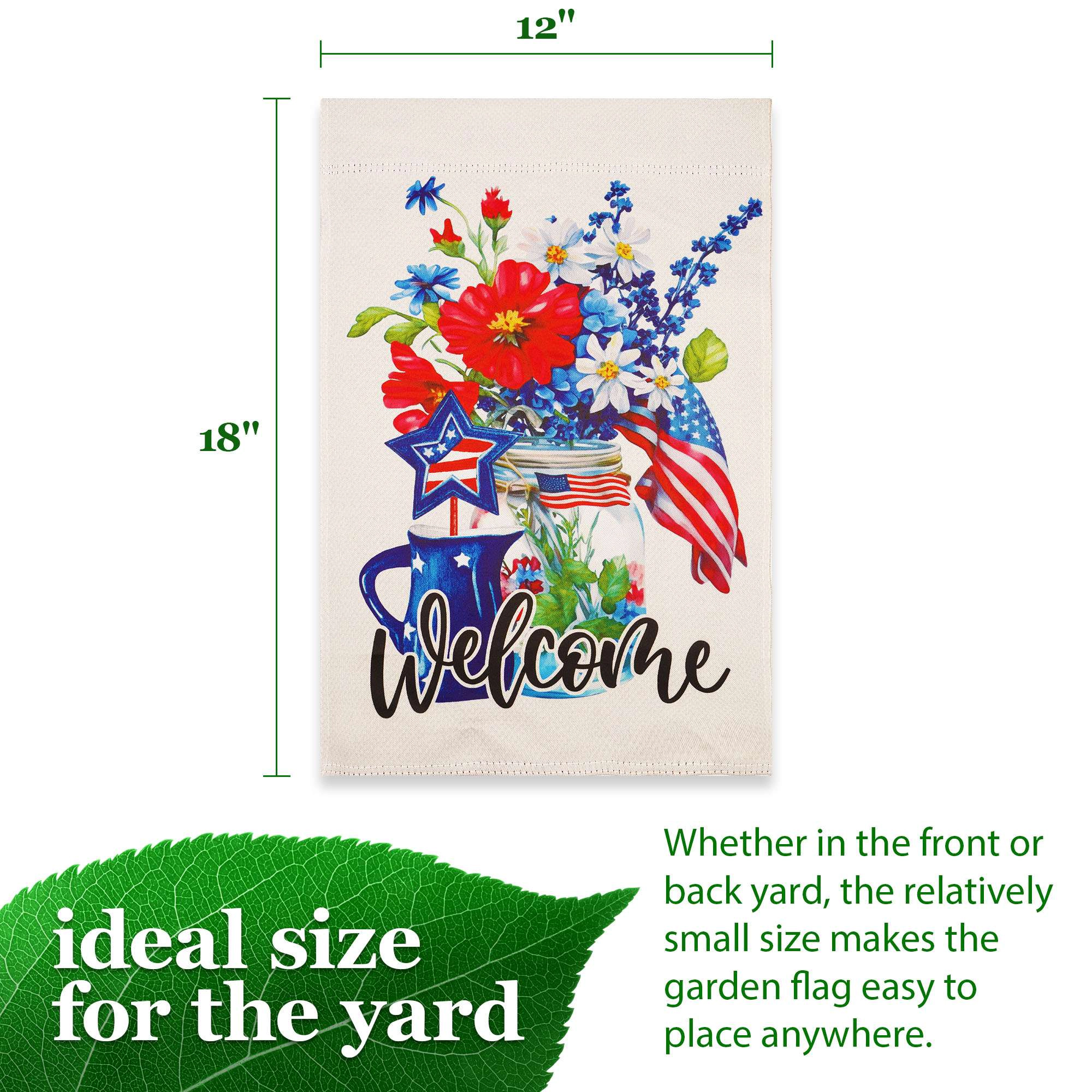 G128 Patriotic Mason Jar Garden Flag 12x18 in Double-Sided Independence Day Yard Decoration