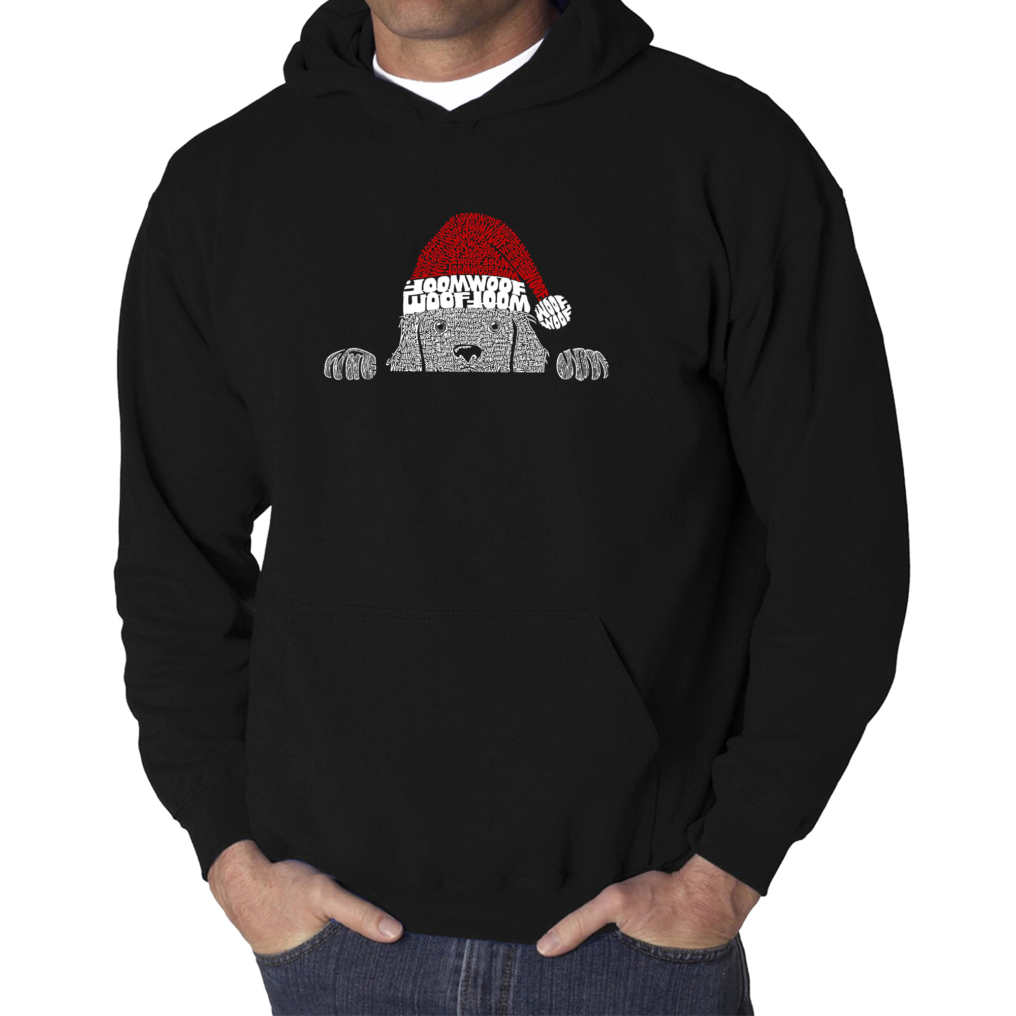 LA Pop Art Christmas Peeking Dog - Men's Word Hooded Sweatshirt