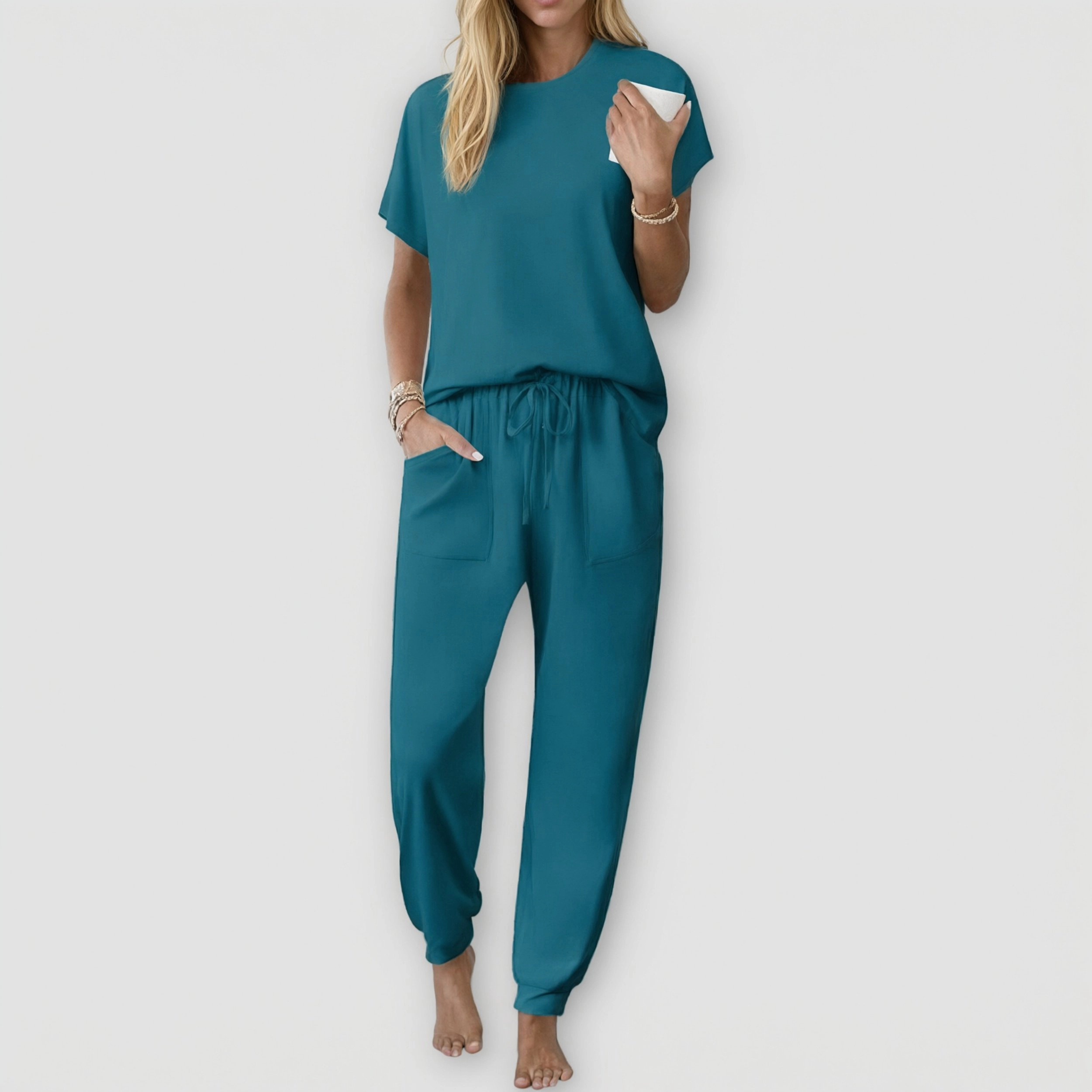 Ekouaer Womens Pajama Sets Pj Top with Jogger Pants Cotton Pajamas Two Piece Set Pocket
