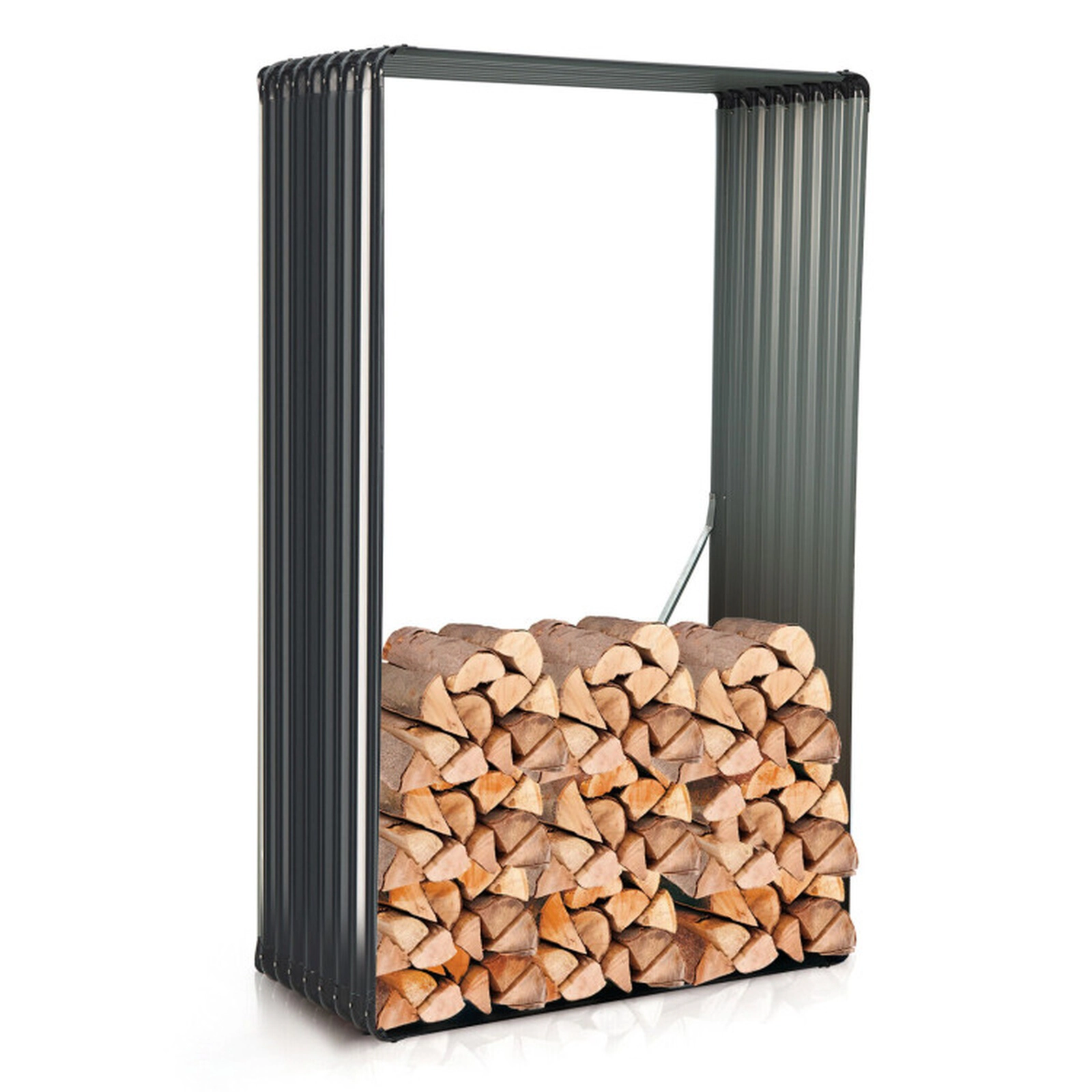 SUGIFT 71-in Galvanized Metal Raised Garden Bed and Firewood Rack 36-Cu Ft Capacity Dark Gray