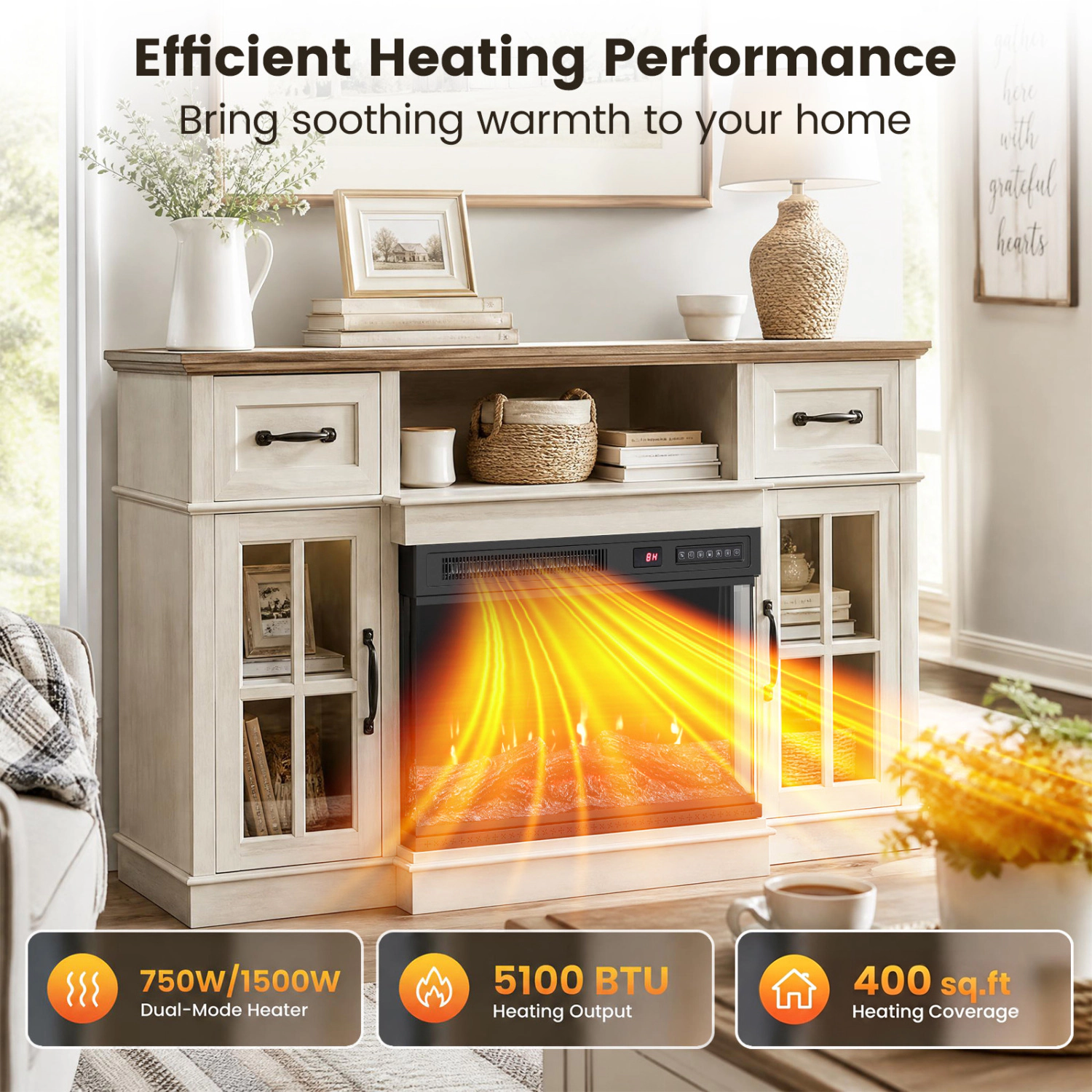 LJG 24/40/50/60 Inch 3-Sided Built-in Electric Fireplace Insert with 12 Flame Colors-24"