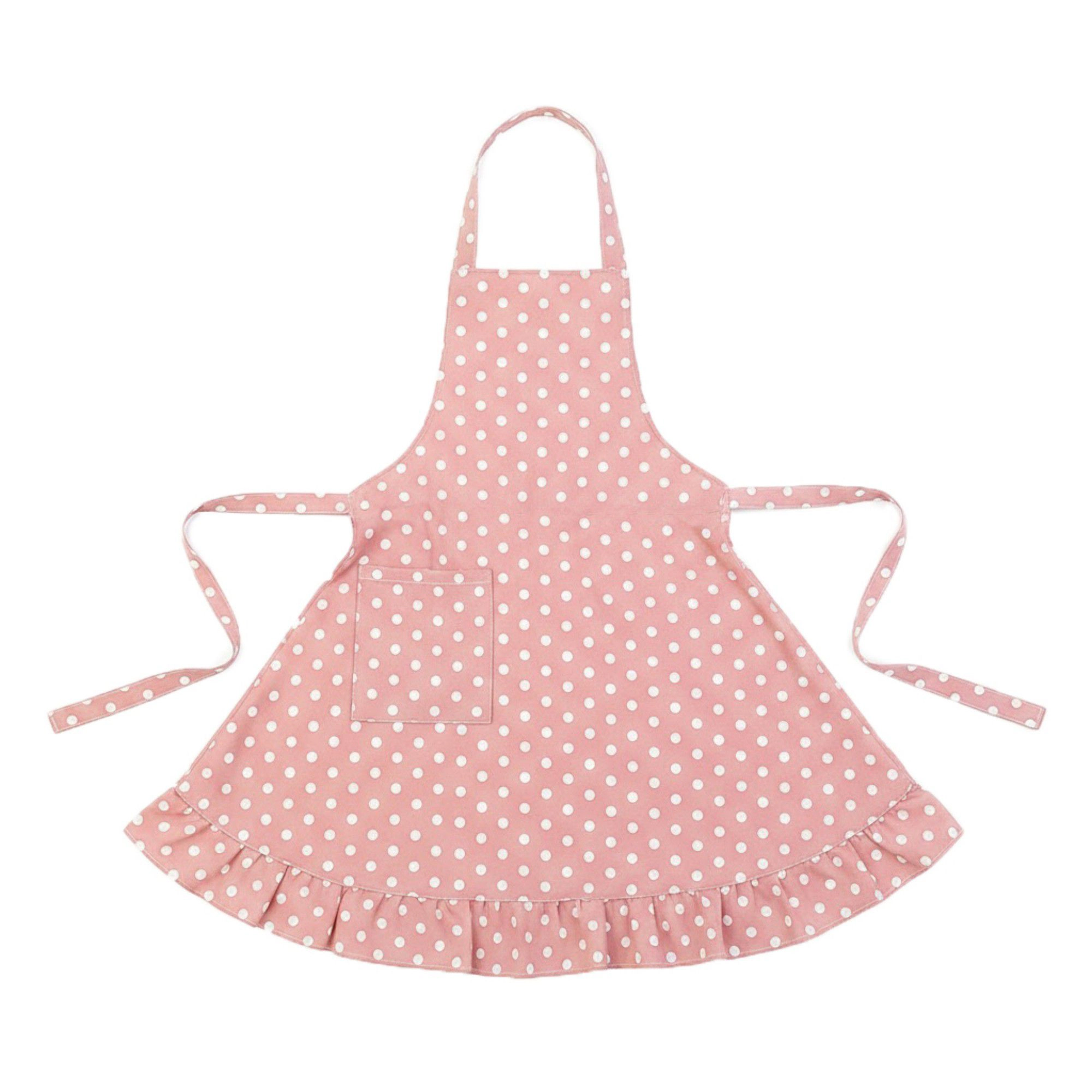 Alilang Women Polka Dot Kitchen Apron with Adjustable Neck Strap Front Pocket and Ruffled Hem