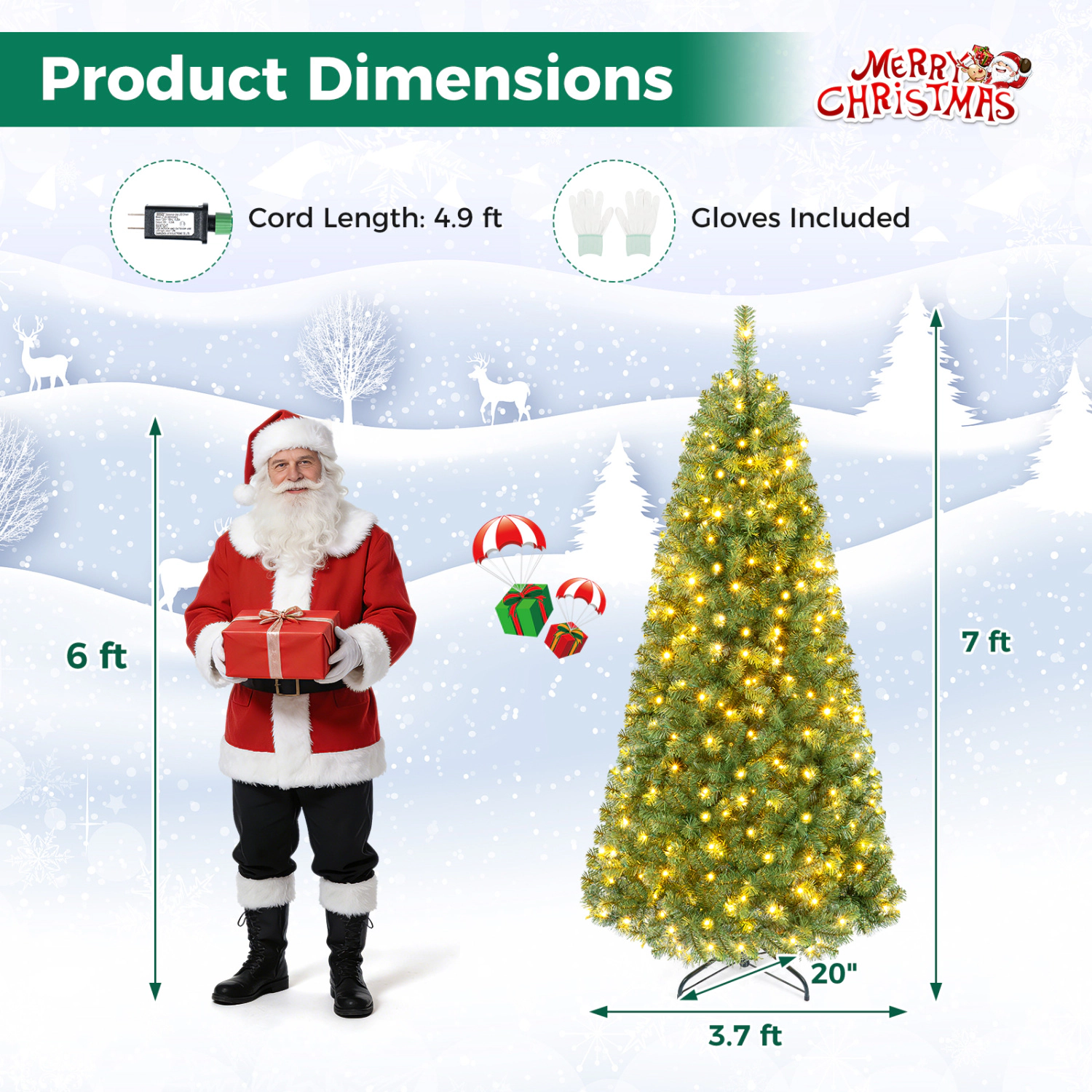 LJG Pre-Lit Green Artificial Christmas Tree with Full Branch Tips