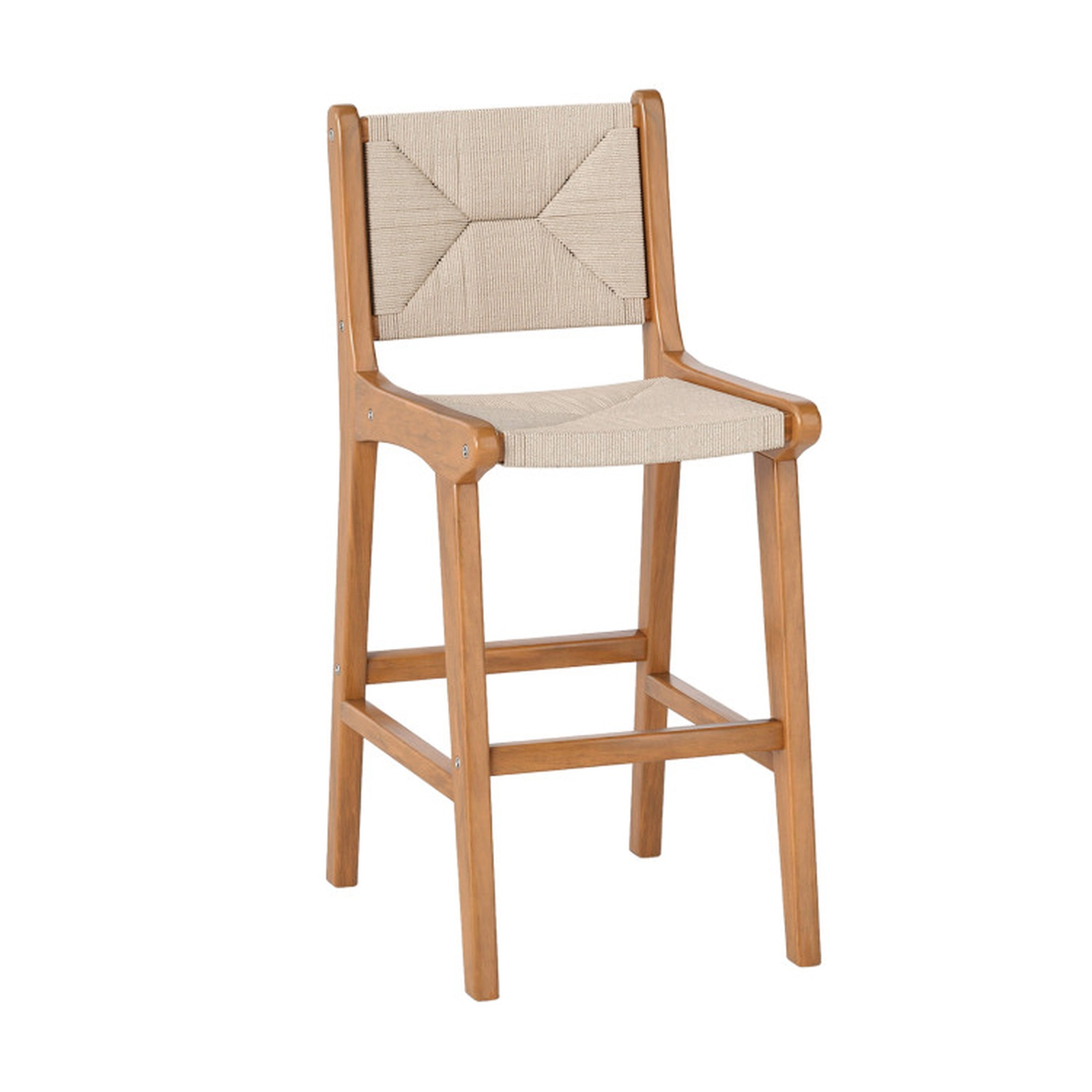 SUGIFT 26-Inch Natural Teak Counter-Height Outdoor Bar Stool with Woven Paper Rope Seat