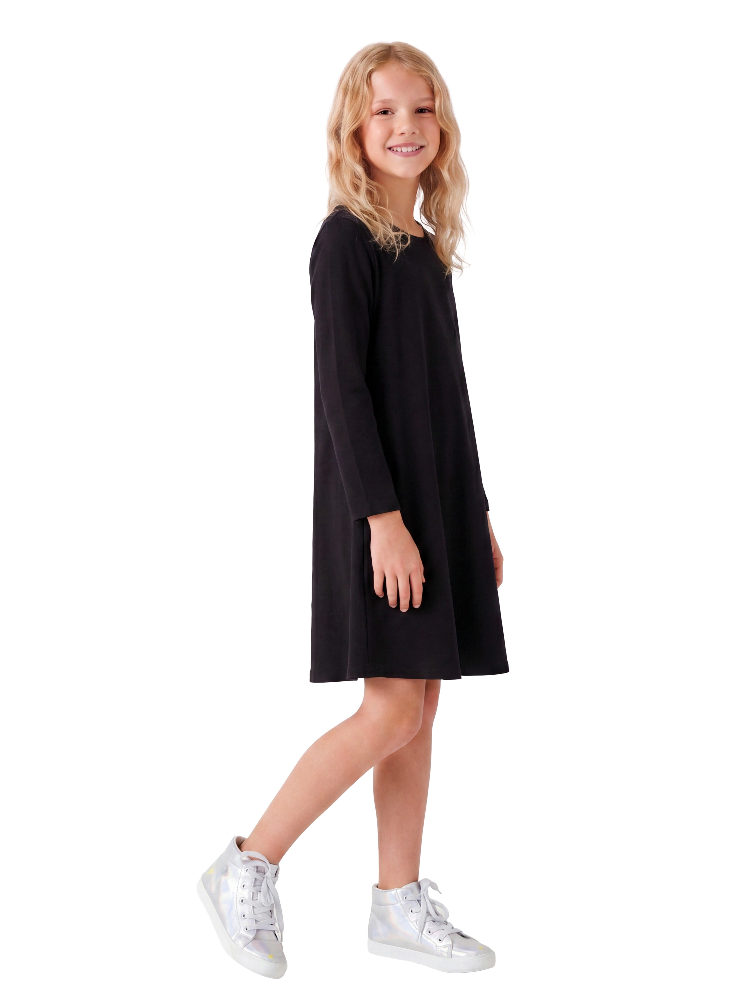 24sevenKid Essential Girls Long Sleeve Loose Fit Knee Length Tunic Pocket Dress