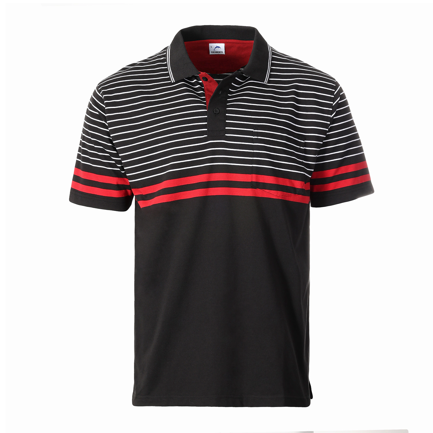 Gioberti Men's Double Striped Contrast Polo Shirt with Pocket