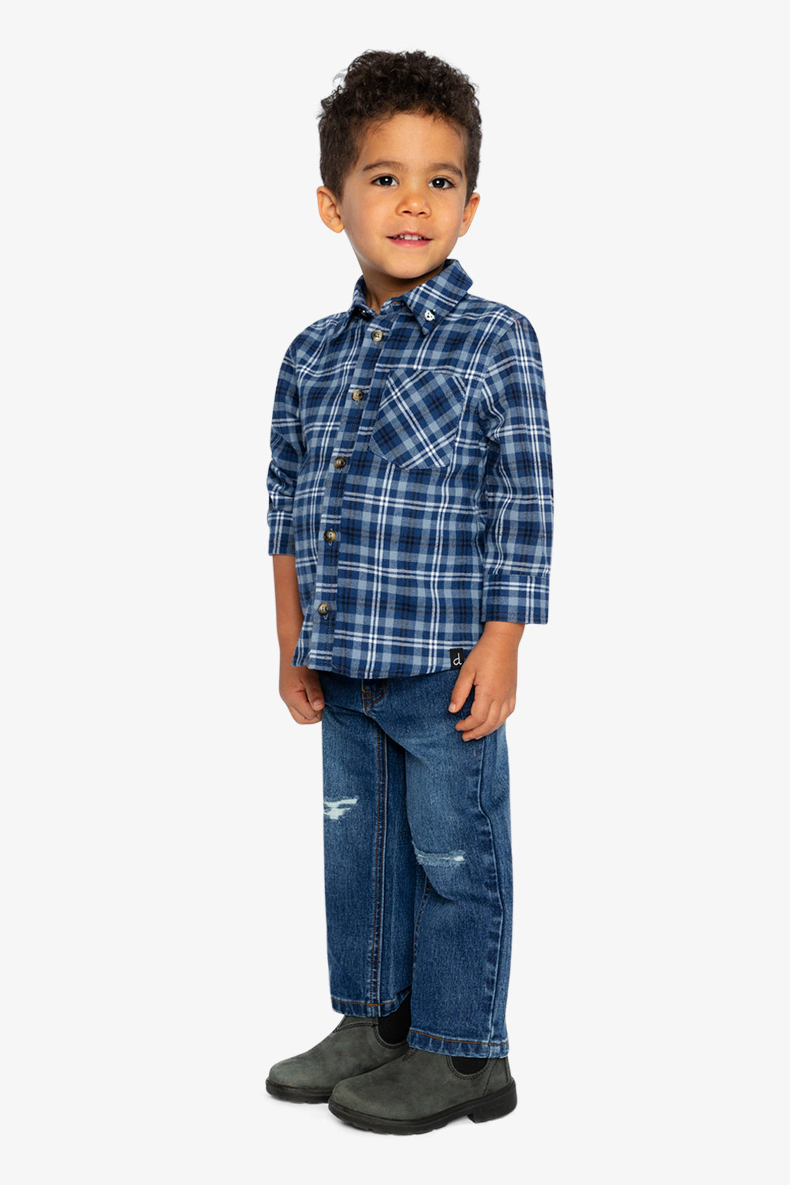 Deux par Boys Button Front Plaid Shirt with Chest Pocket