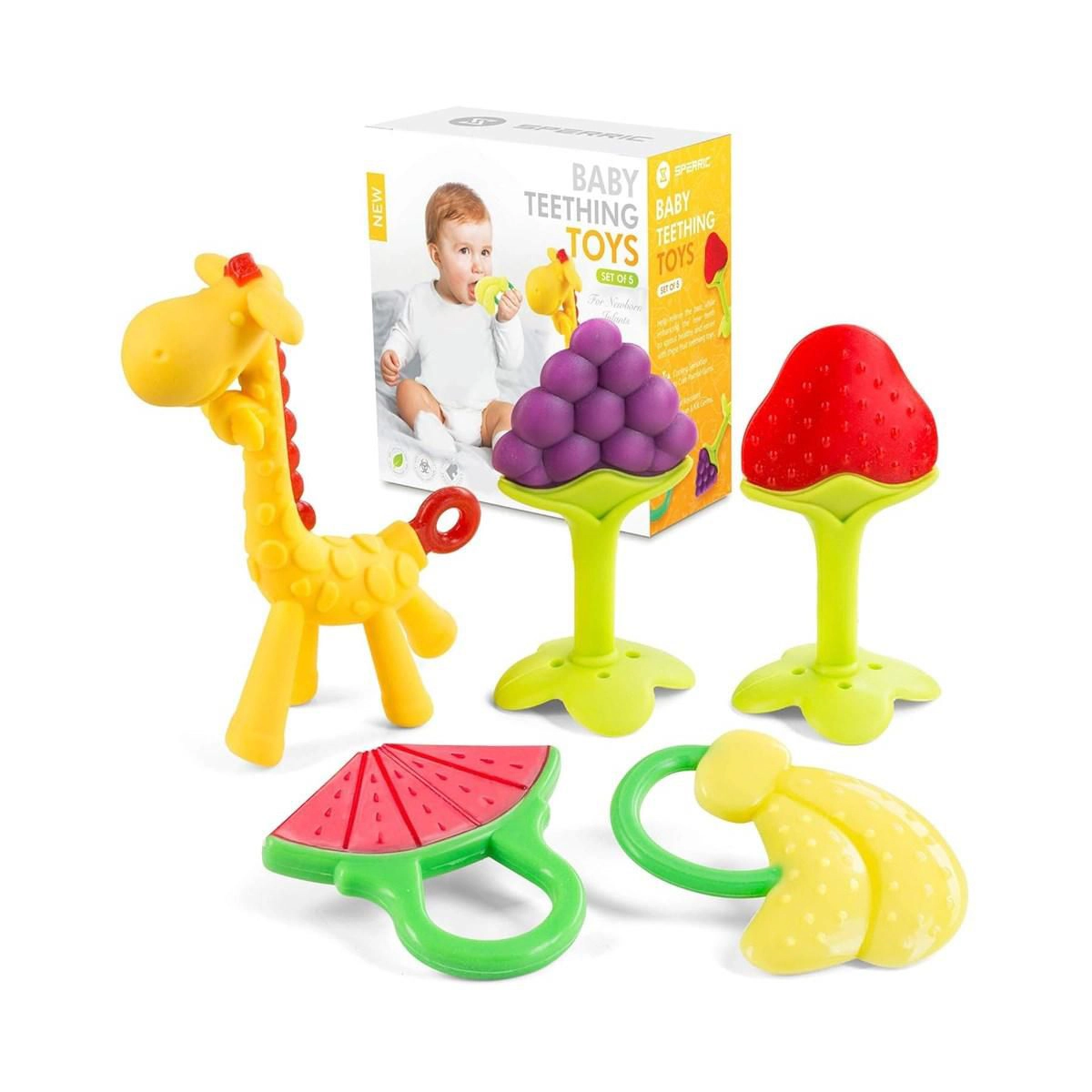 Sperric Baby Teething Toys for Newborn 5-Pack Freezer Safe BPA Free Infant &Toddler Silicone Teethers Soothe Babies Gums