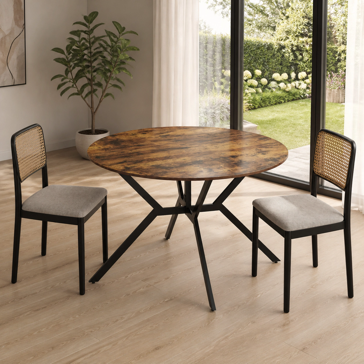 SUGIFT 47-Inch Rustic Brown Round Folding Gateleg Dining Table with Drop Leaves