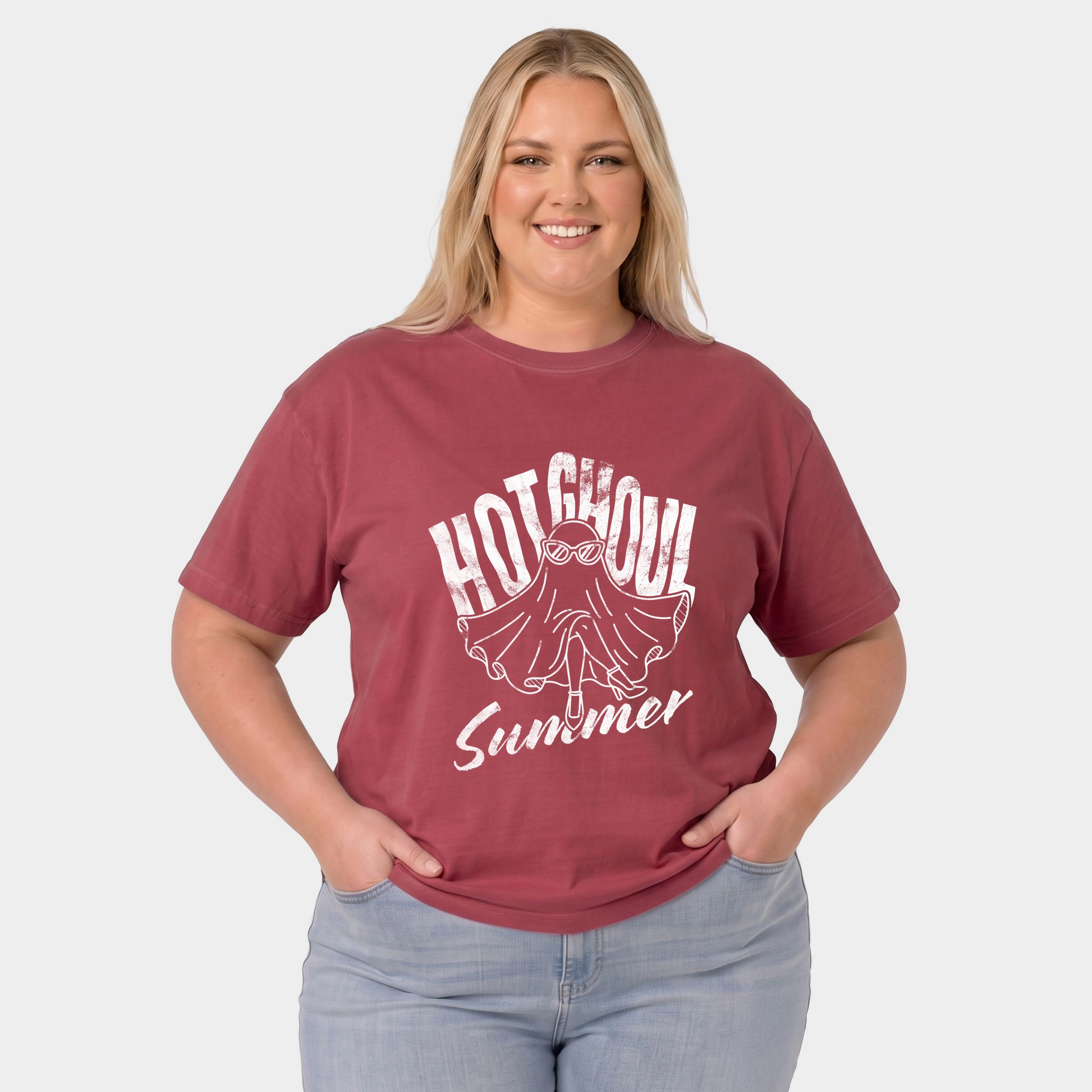 Simply Sage Market - Women's Plus Sized Garment Dyed Graphic T-Shirt Hot Ghoul Summer Ghost