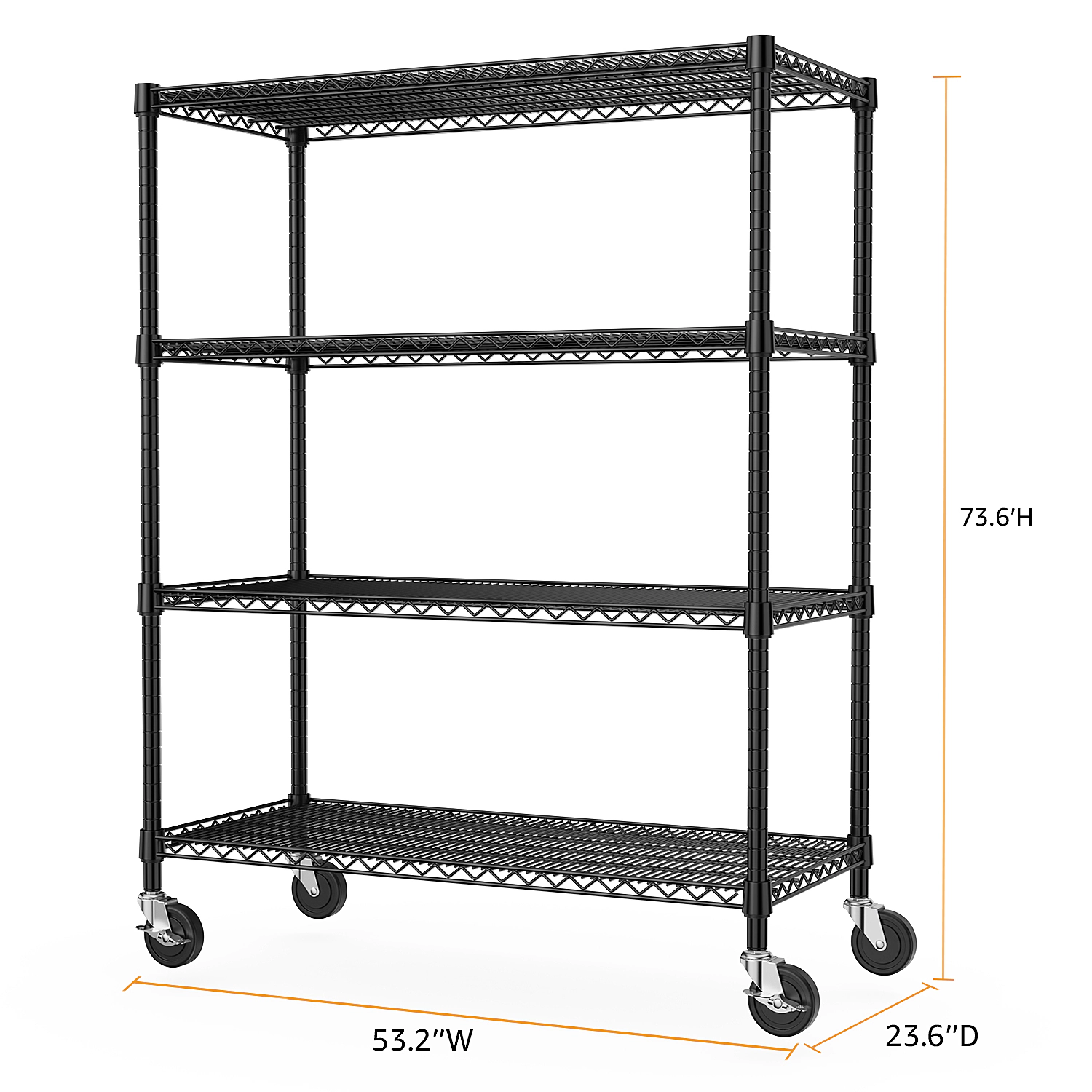 Flynama 4 Tier Black Industrial Metal Shelving 2640 lbs 53.1W x 23.6D x 73.6H in Adjustable Heavy Duty Storage Unit