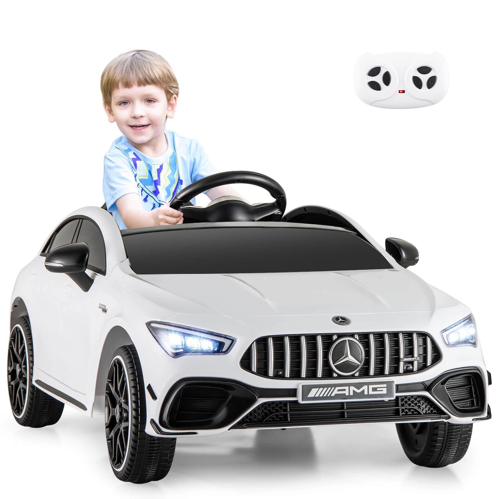 Costway 12V Kids Ride on Car w/Remote Rocking Function Transport Wheels Lights & Music White