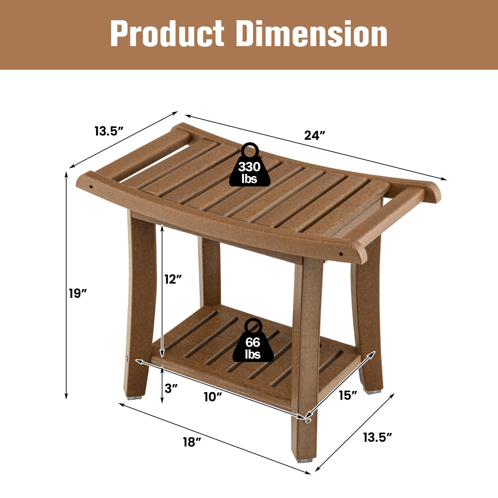 SlickBlue Bathroom Shower Stool Bench with Side Handles and Shelf