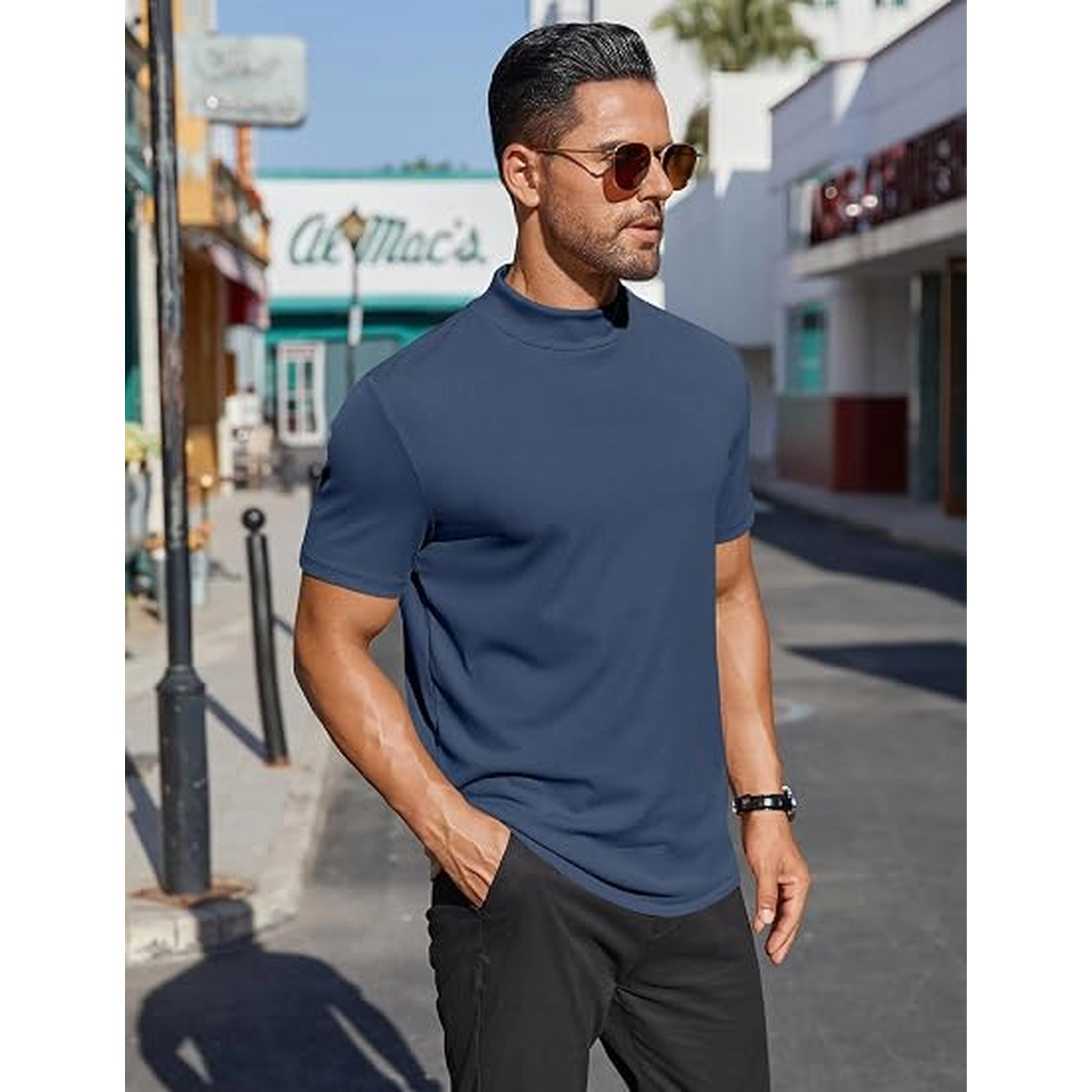 COOFANDY Men's Slim Fit Short Sleeve Mock Neck T-Shirt