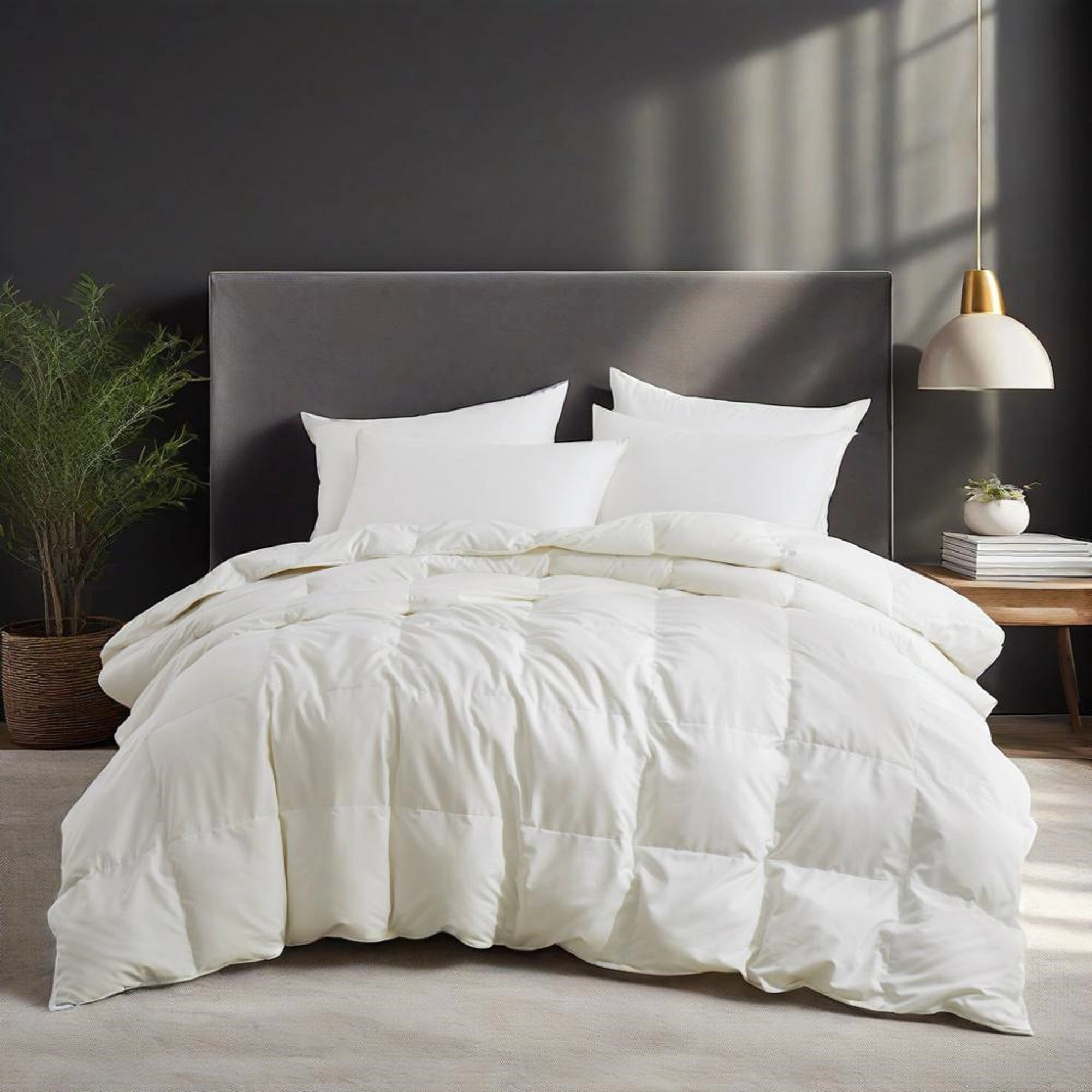 Unikome Goose Feather Fiber Comforter, All Season Fluffy Comforter with Noiseless Shell