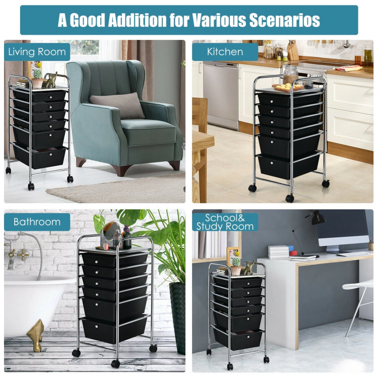 Hivvago Multifunctional 6 Drawers Rolling Storage Cart Organizer