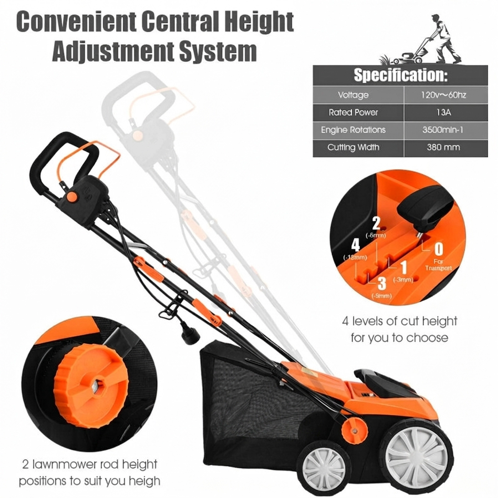 SUGIFT 15-in Orange 13-Amp Electric Lawn Scarifier with 50-L Collection Bag 49-in W 23-in D 34-in H