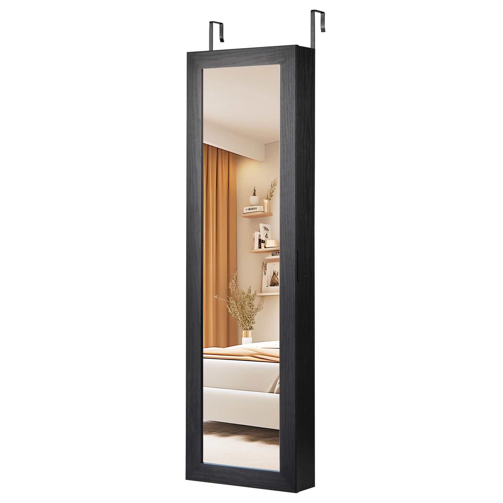 SlickBlue 2-in-1 Jewelry Armoire with 25 Necklace Hooks, 40 Ring Slots and Three Storage Shelves