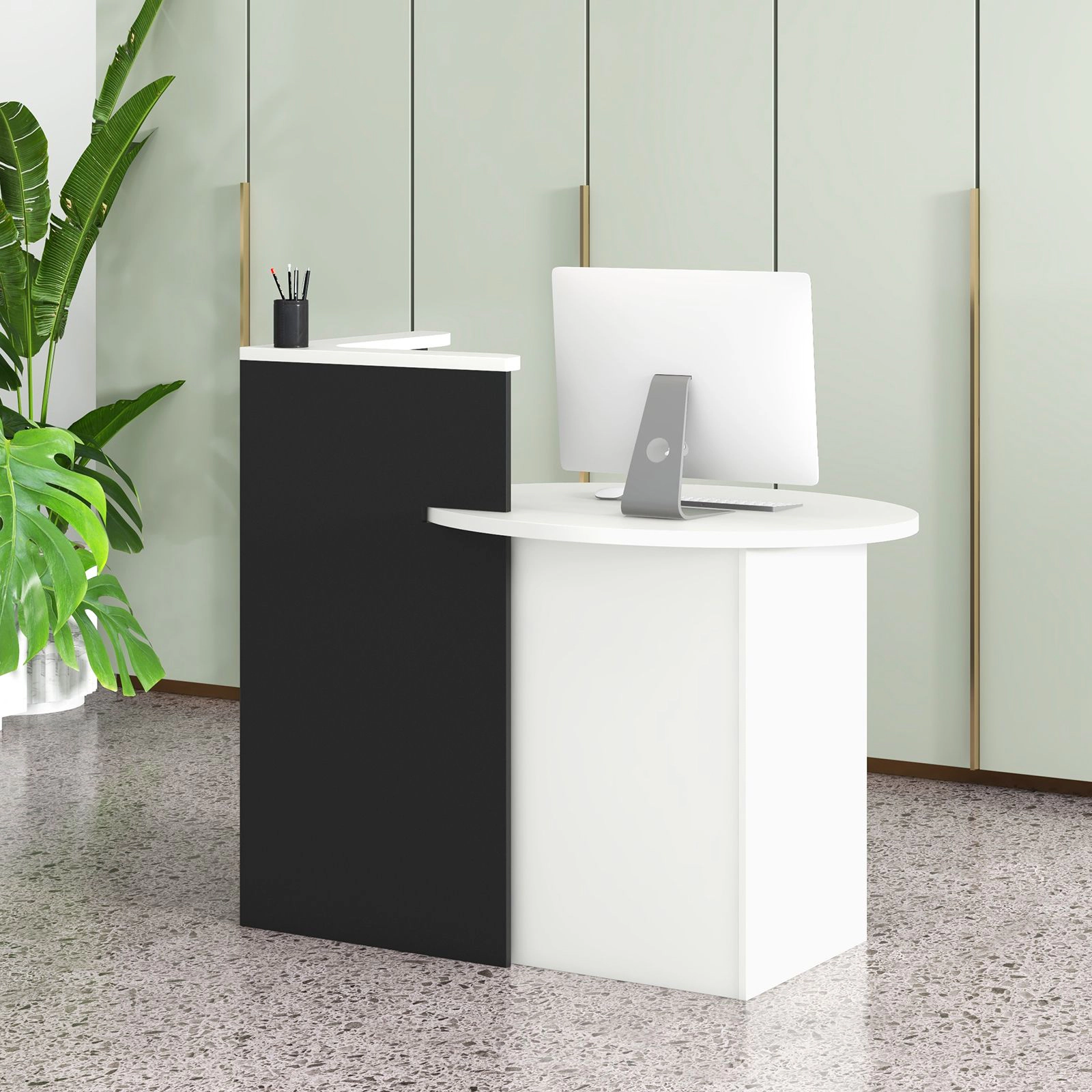 SlickBlue Reception Desk with Storage Shelves and Drawer