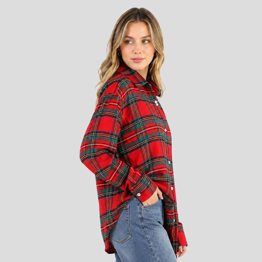 Artyska Women’s Oversized Plaid Button-Down Flannel Shirt