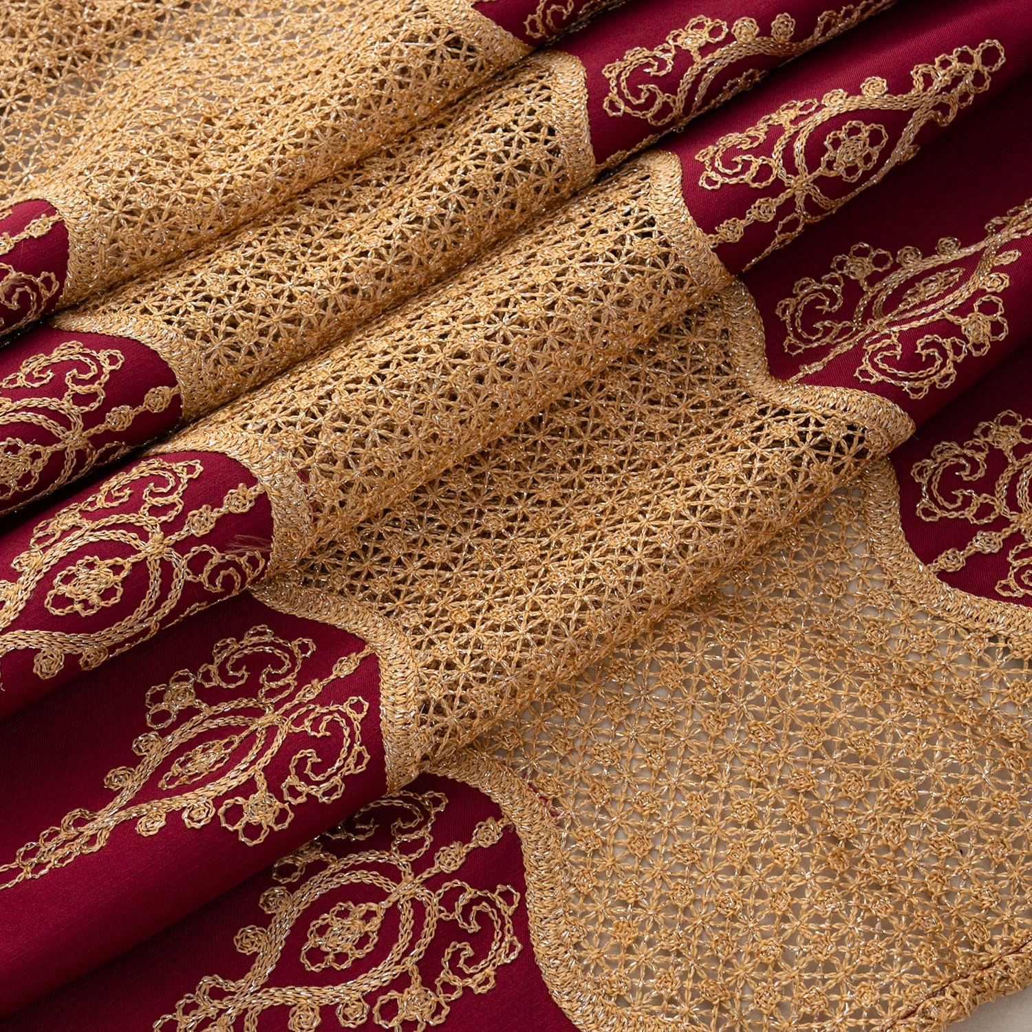 RT Designers Collection Debbie Macrame Construction 3" Rod Pocket Curtain Panel 54" x 90" Burg/Gold