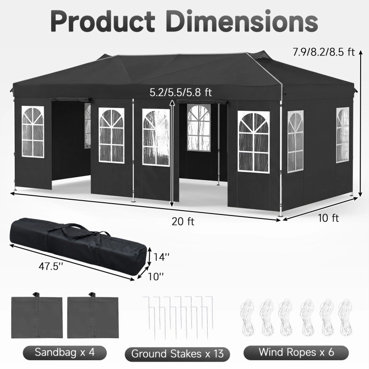 Hivvago 10 x 20 FT Pop Up Canopy Tent with 6 Sidewalls and Adjustable Height