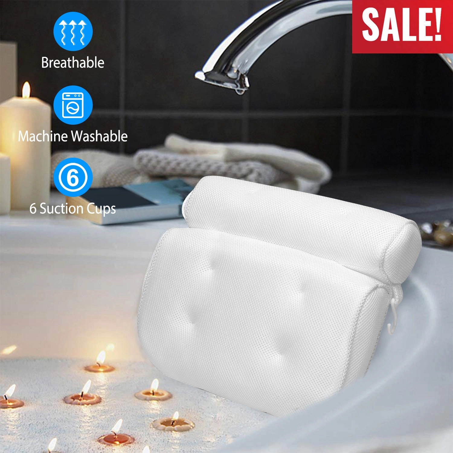GBruno 3D Mesh Bathtub Pillow With Suction Cups