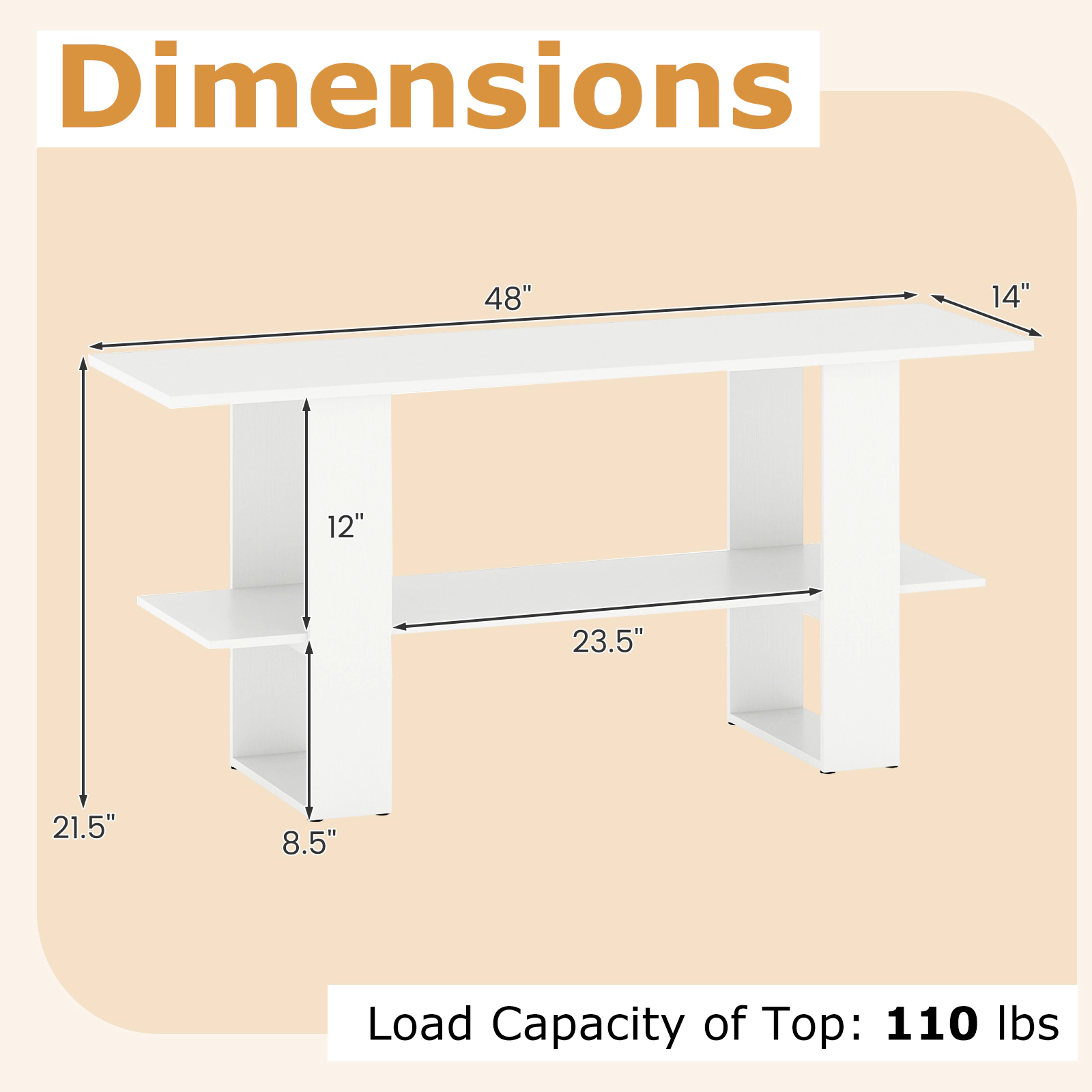 Glintex 2-Tier 48-Inch TV Stand with 8.5-Inch Floor Clearance, White