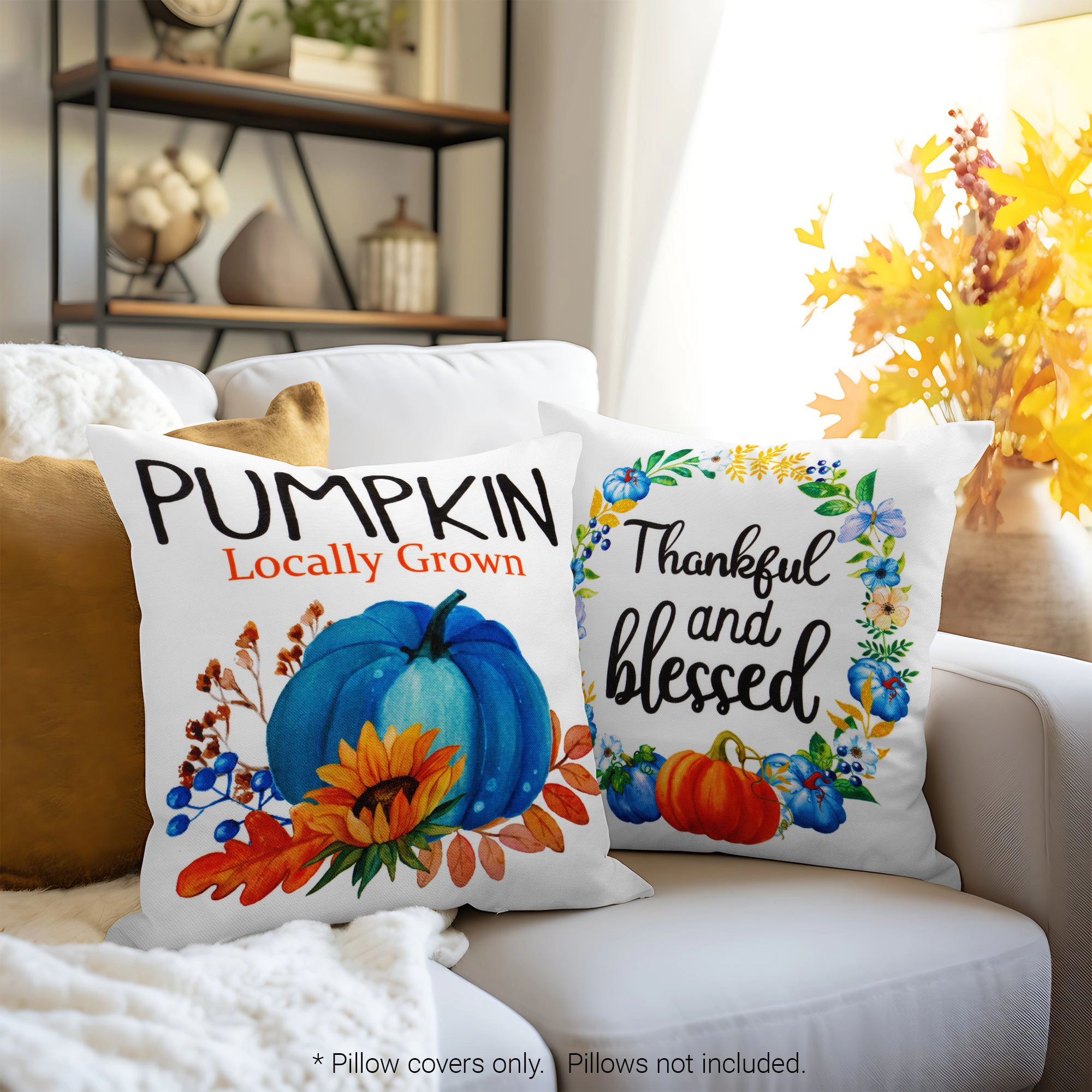 G128 Seasonal Pumpkin Thankful Decorative Throw Pillow Covers