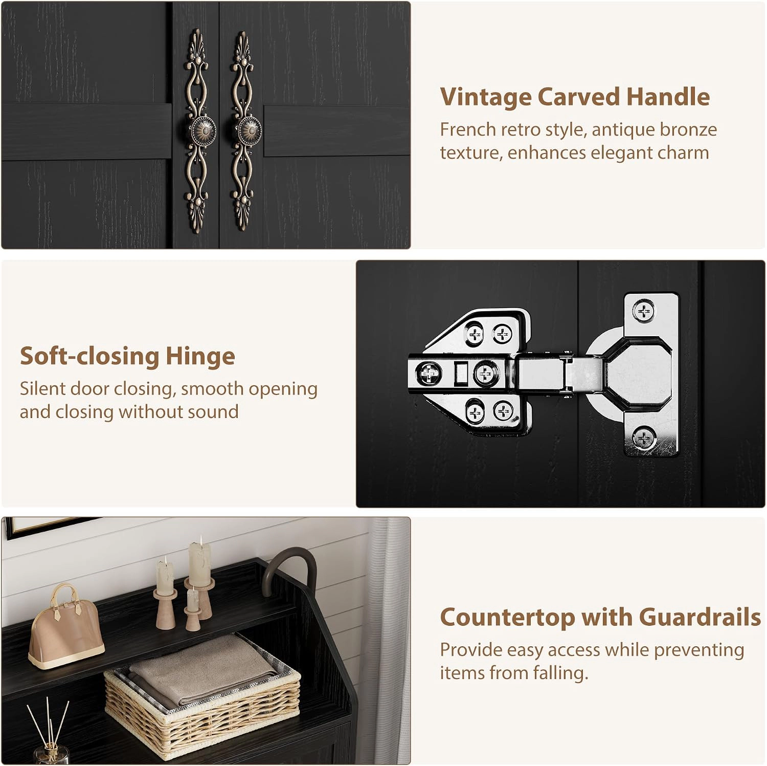 Black Wood Grain 2-Door Shoe Storage Cabinet Entryway Wooden Accent Cabinet with Adjustable Shelves
