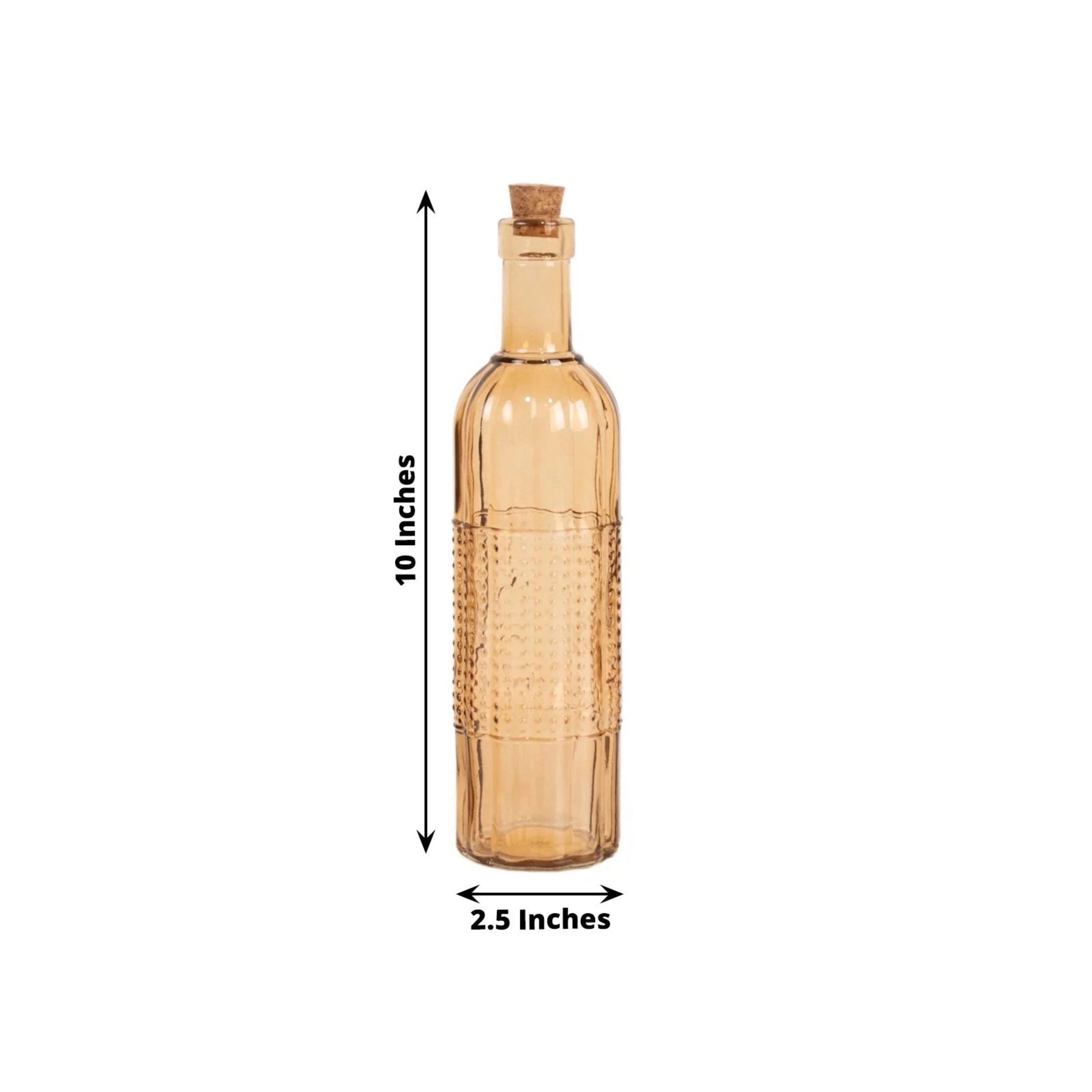 Home Collection Set of 4 10-Inch Embossed Glass Bottles with Corks