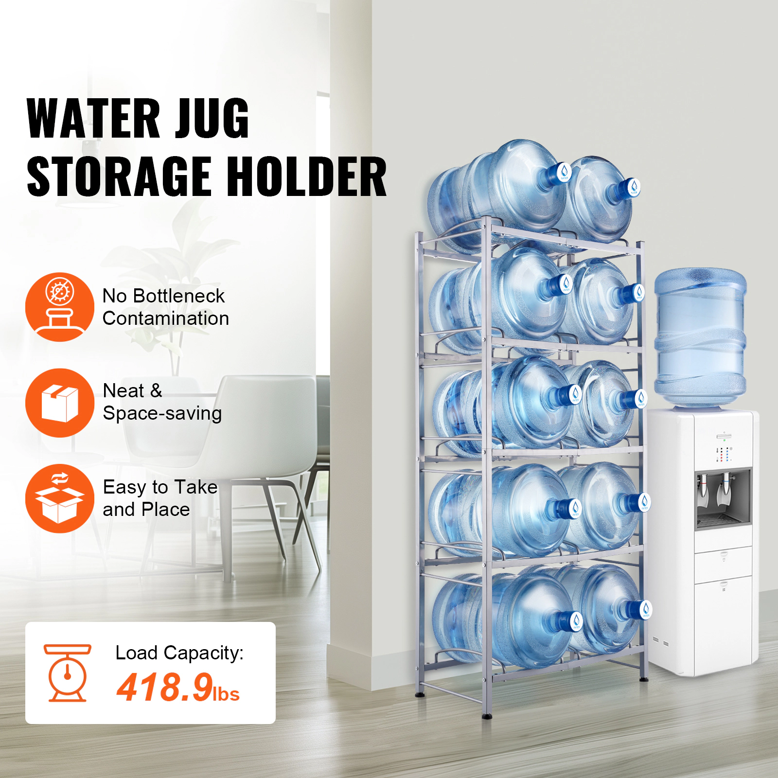 HONGGE Water Jug Holder 5 Gallon Water Bottle Holder Double Row Water Bottle Rack for Heavy Duty Water Jug Rack for