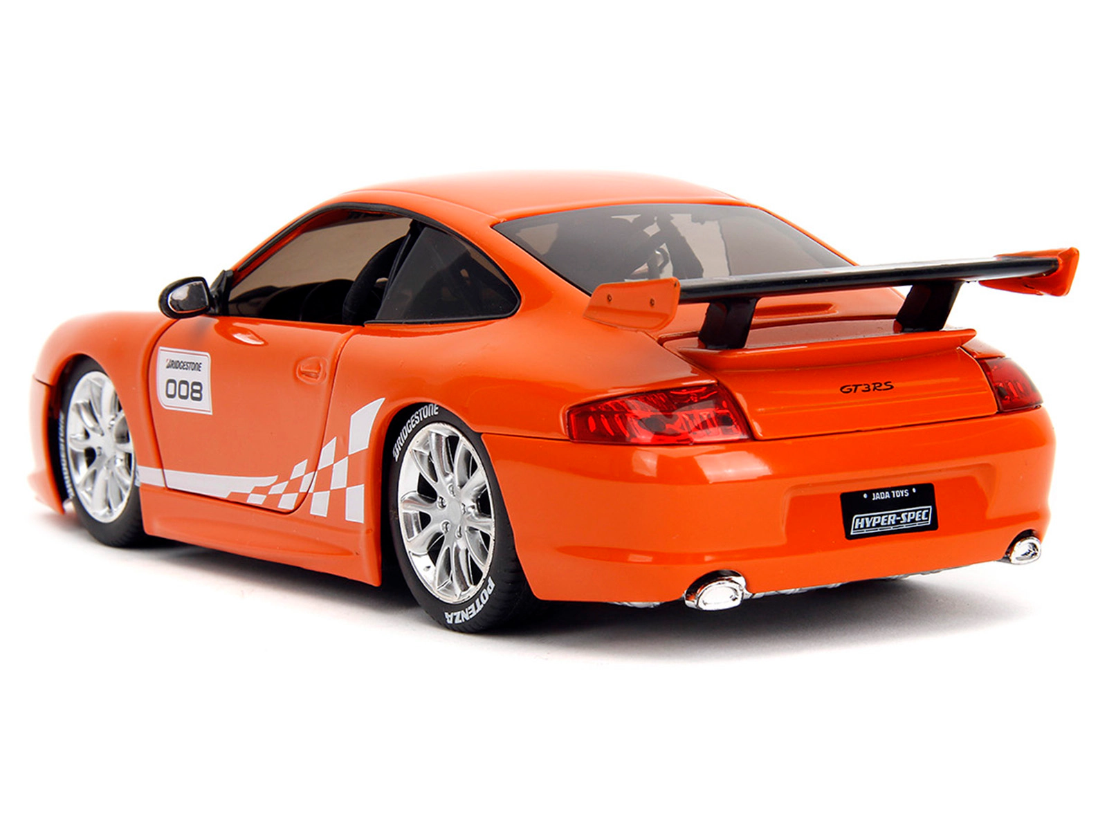 Jada Porsche 911 GT3 RS (996) #008 "Bridgestone" Orange Metallic with White Graphics "Hyper-Spec" Series 1/24