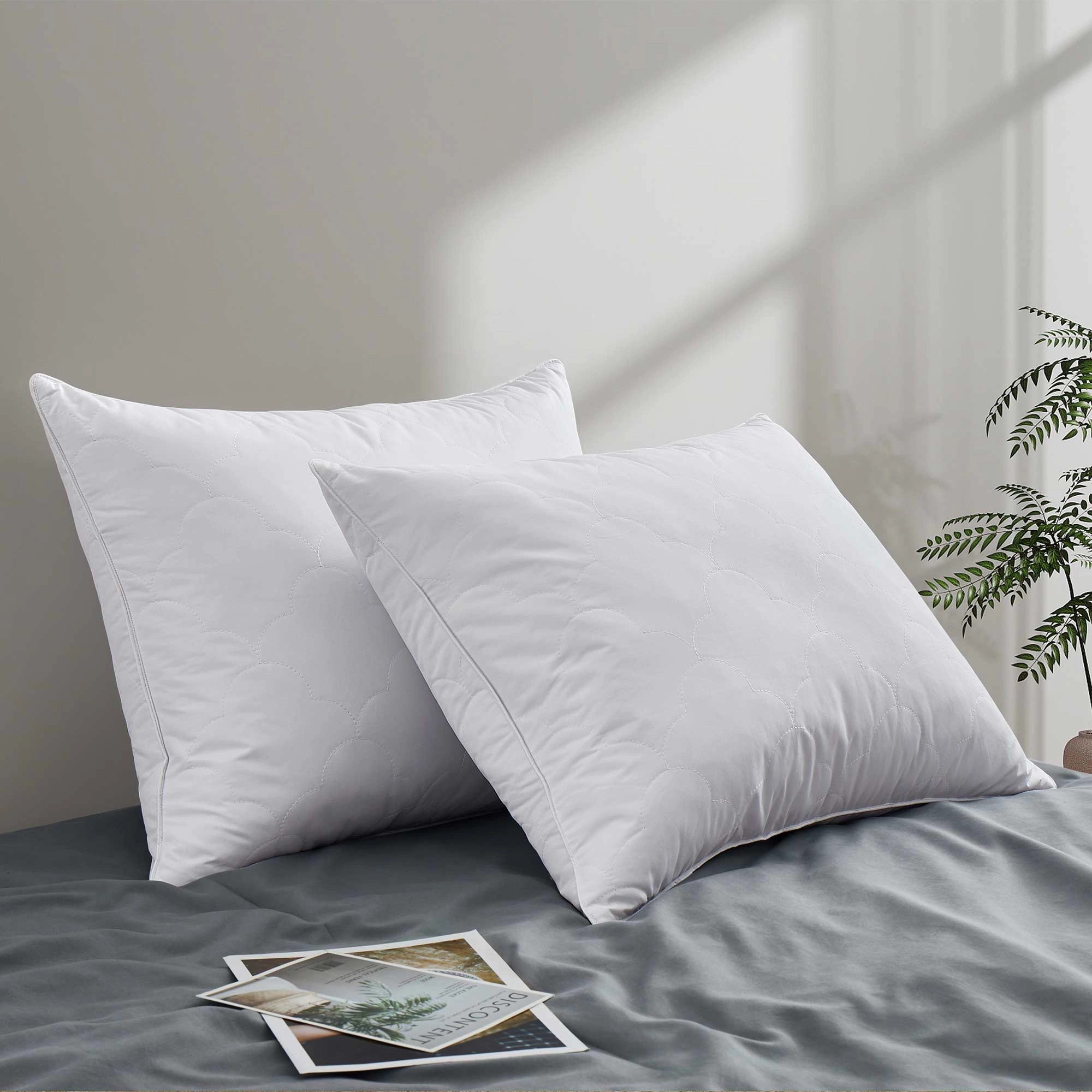 PeaceNest Goose Feather Pillow with Cloud Quilting,Medium Support,Set of 2