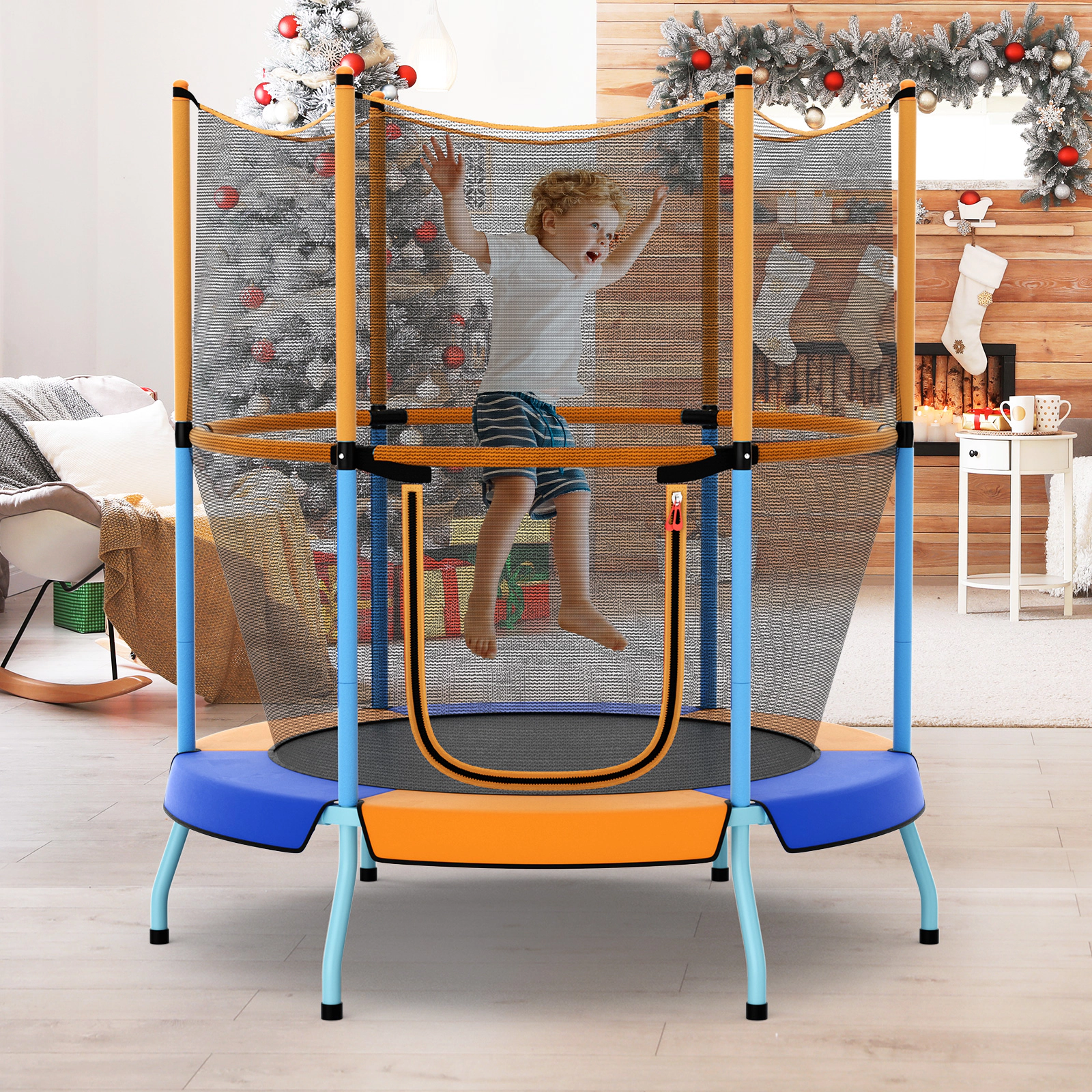 LJG 48 Inch Toddler Trampoline with Safety Enclosure Net