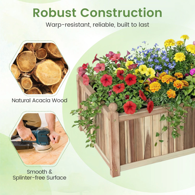 Hivvago Wooden Raised Garden Bed Natural Acacia Wood Rectangular Planter Box with Liner