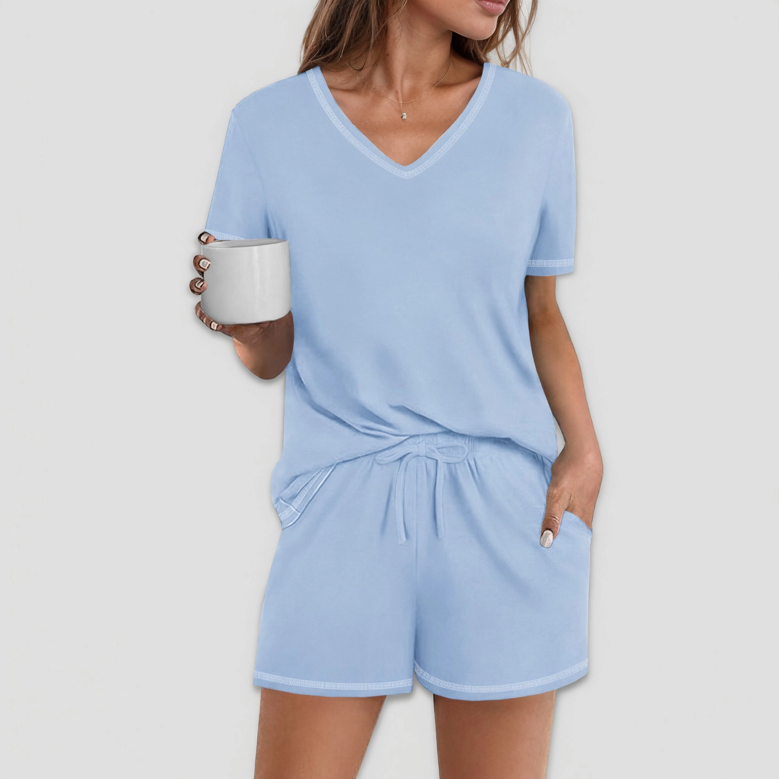 Ekouaer Womens Pajamas Sets Soft Pjs Short Sleeve Lounge Casual Two Piece