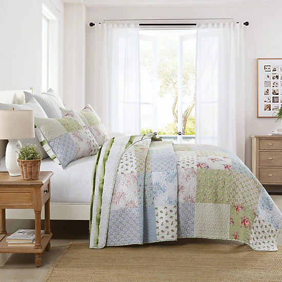 MarCielo 3 Pieces Cottage Floral Quilt Set - Country Style Bedspread Set