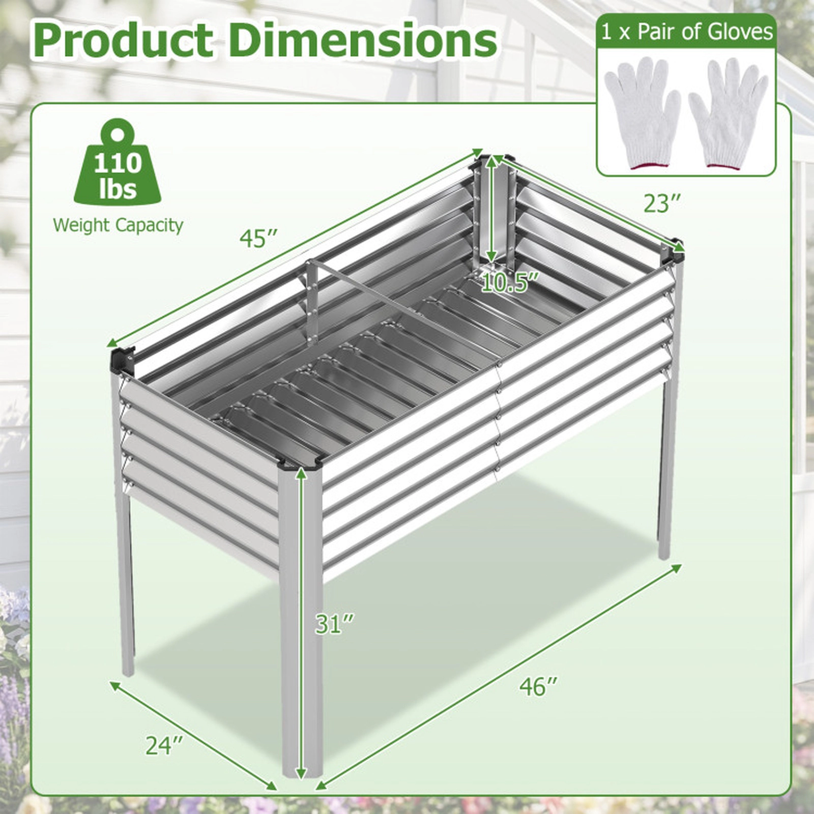 SUGIFT Galvanized Raised Garden Bed with Legs Metal Elevated Planter Box 110-lb Capacity Gray/Silver