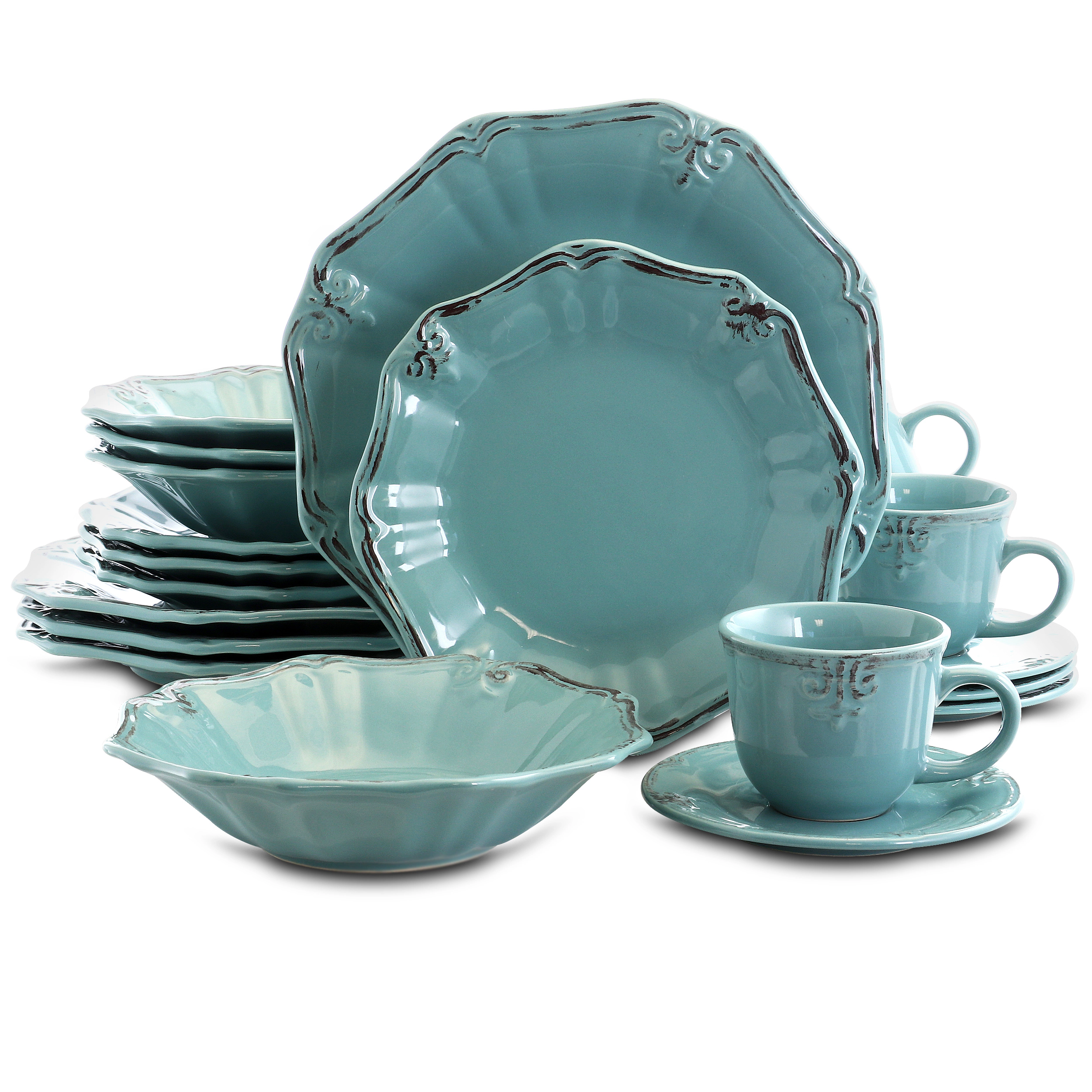 Elama Fleur De Lys 20-Piece Dinnerware Set White